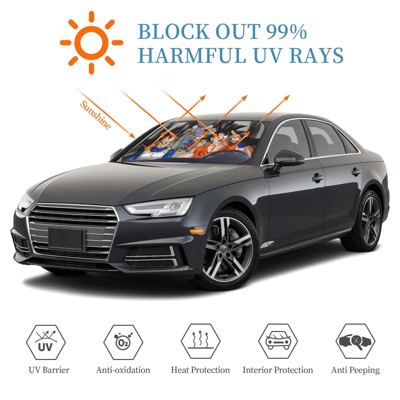 Anime SUV Windshield Sun Shade - Foldable UV Protector for Cars (51.2x27.5in) - Keep Vehicle Cool