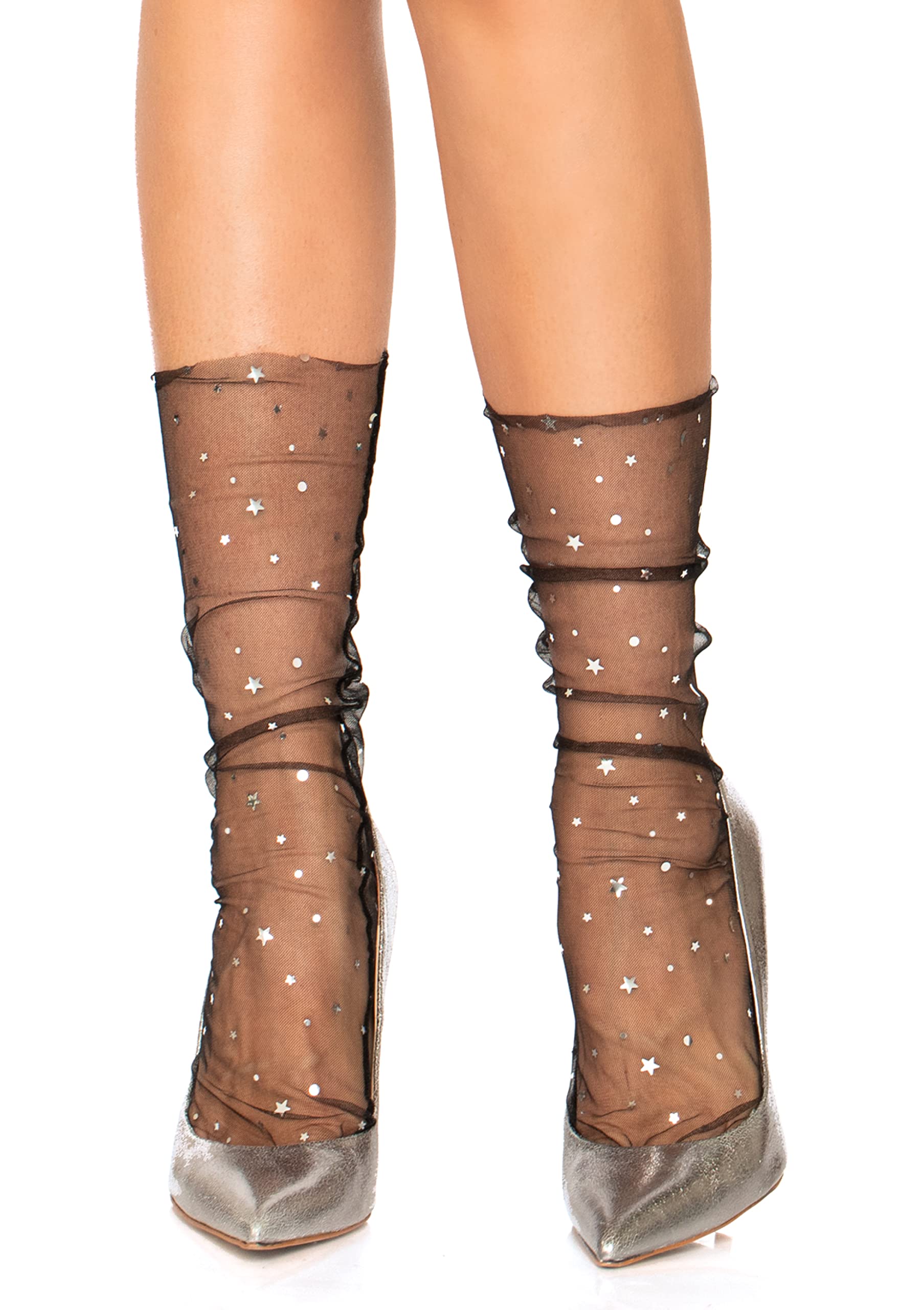Leg Avenue Women's Star Tulle Anklet Socks - Sexy Lace Fishnet Stockings for Cosplay, Dance & Halloween Costumes