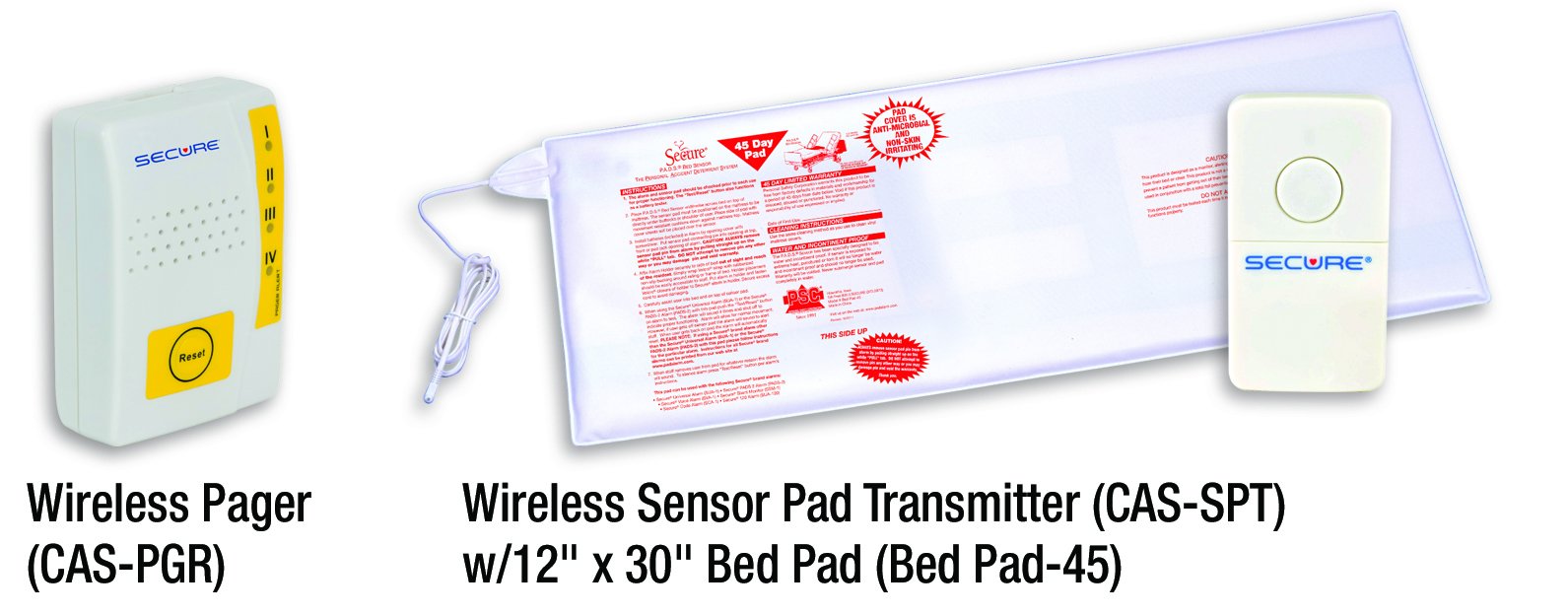 Wireless Bed Alarm for Elderly Adults - Caregiver Pager with 12