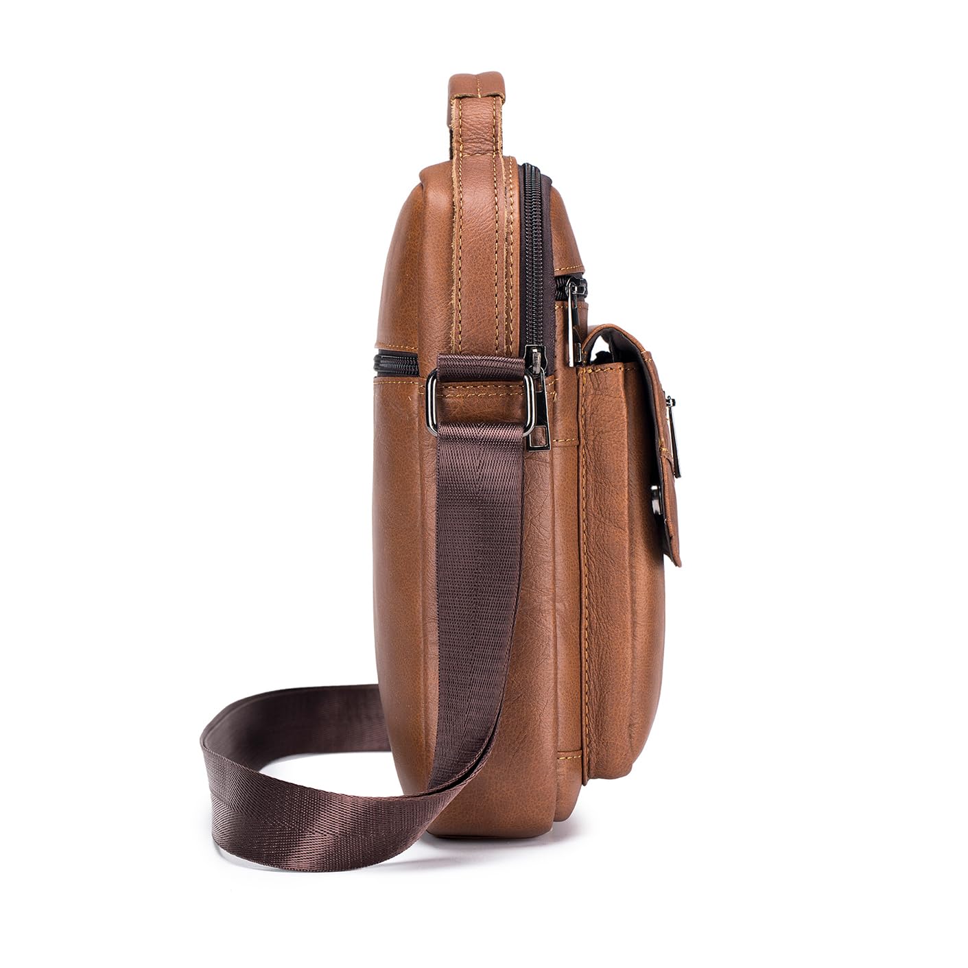 SPAHER Men's Genuine Leather Messenger Bag - Waterproof Crossbody Shoulder Bag for Business & Travel - Adjustable Strap Fits iPad 11 Inch - Brown Satchel for Work, Commuting & Daily Use