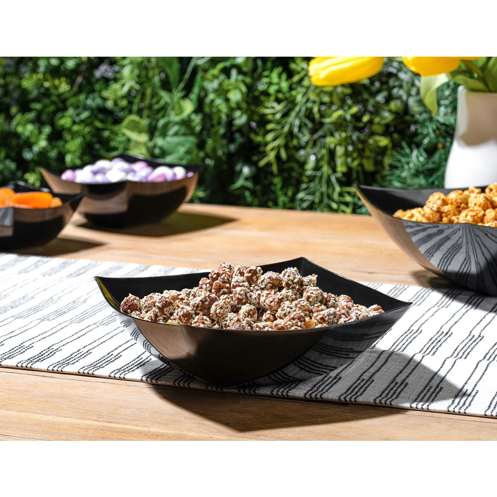 Square Black Serving Bowls - Set of 4 - Modern Dinnerware for Salads, Pasta, Snacks & Entertaining - Dishwasher Safe Kitchen Essentials