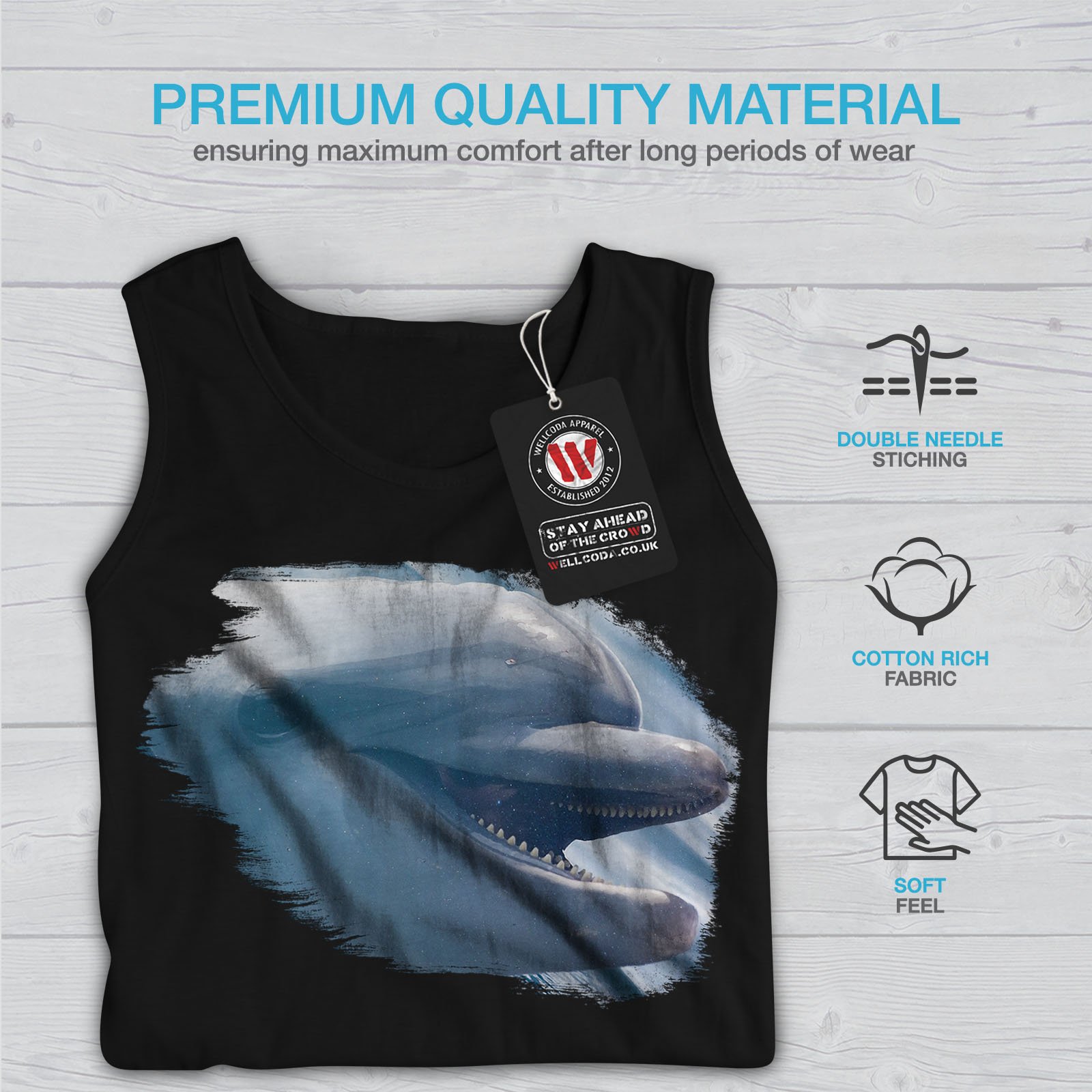 Wellcoda Men's Dolphin Smile Graphic Tank Top - Breathable Quick-Dry Aqua Athlete Shirt for Swimming, Beach & Summer Outdoor Activities