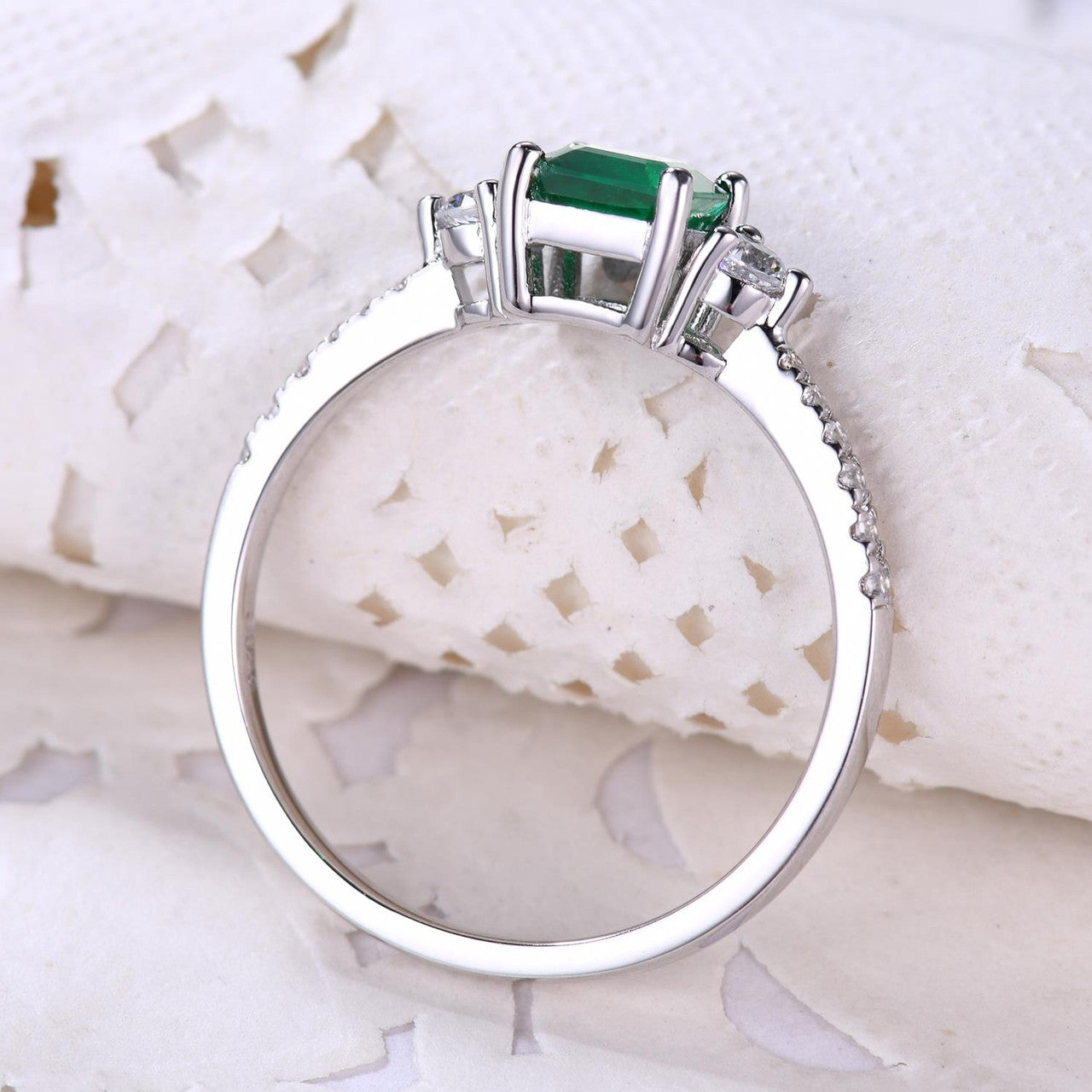 Exquisite Natural Zambian Emerald Three-Stone Platinum Ring with Diamond Accents - Perfect for Engagement, Anniversary & Special Occasions
