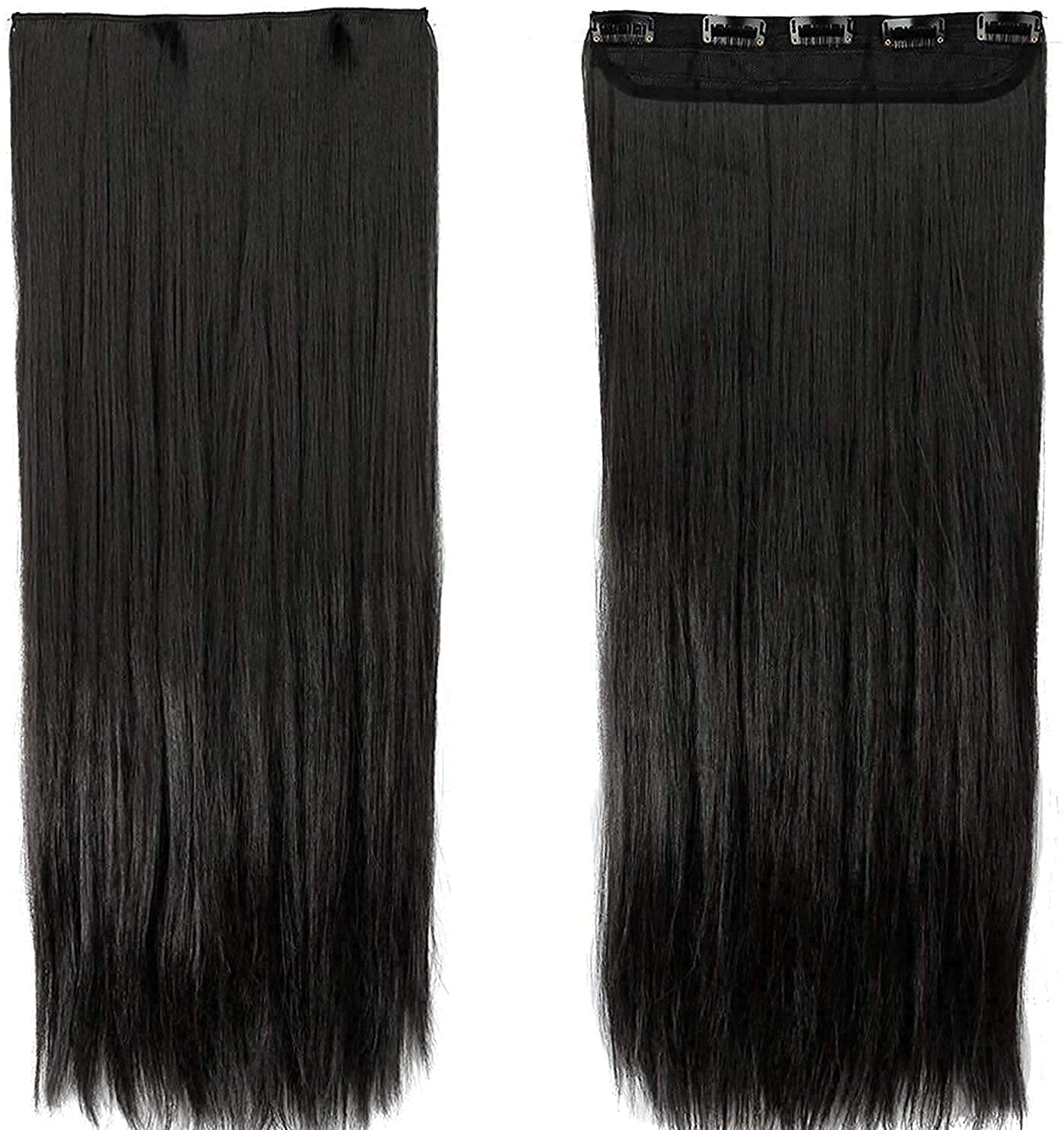 Verbier Wavy/Curly Long Natural Hair Extensions for Women - 5 Clip-In Human Hair Extensions (Black) | Perfect for Daily Wear, Parties & Special Occasions