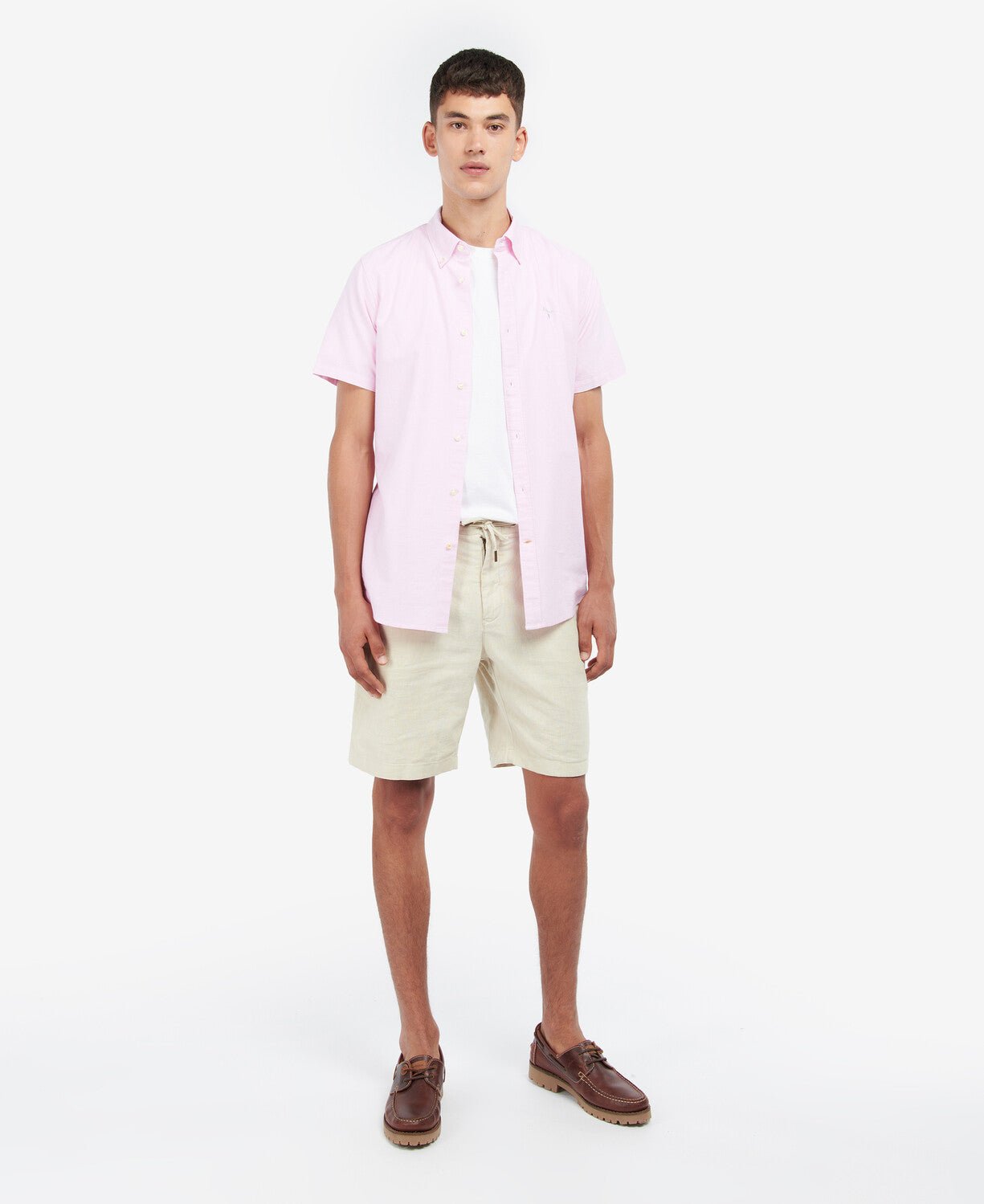 BARBOUR Oxford Short Sleeve Tailored Cotton Shirt for Men - Classic Pink Casual Button Down Shirt for Office, Summer & Outdoor Wear
