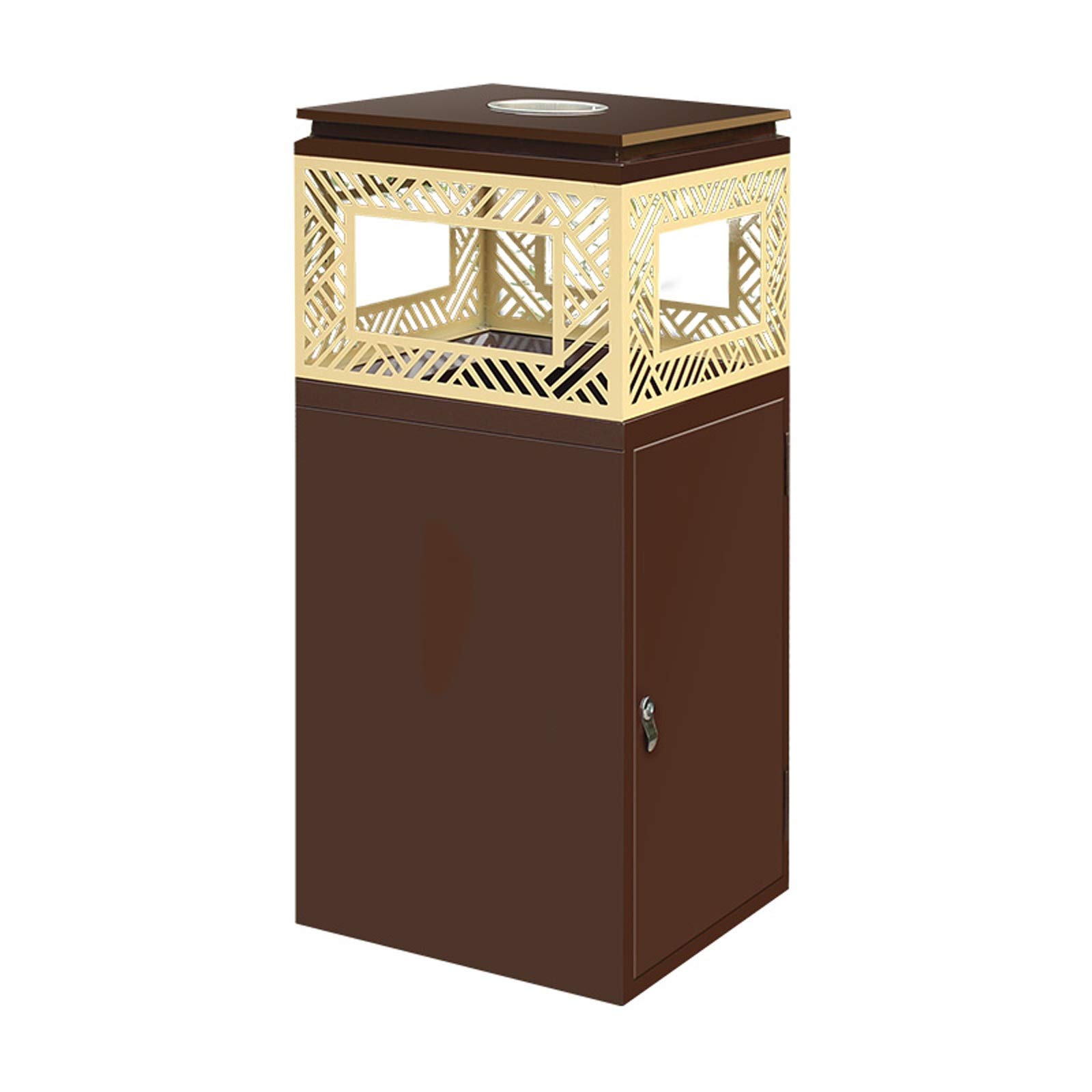 40L/10.5 Gallon Square Metal Recessed Panel Trash Can with Ashtray - Outdoor/Indoor Commercial Waste Bin for Restaurants, Parks, Offices & Home Use