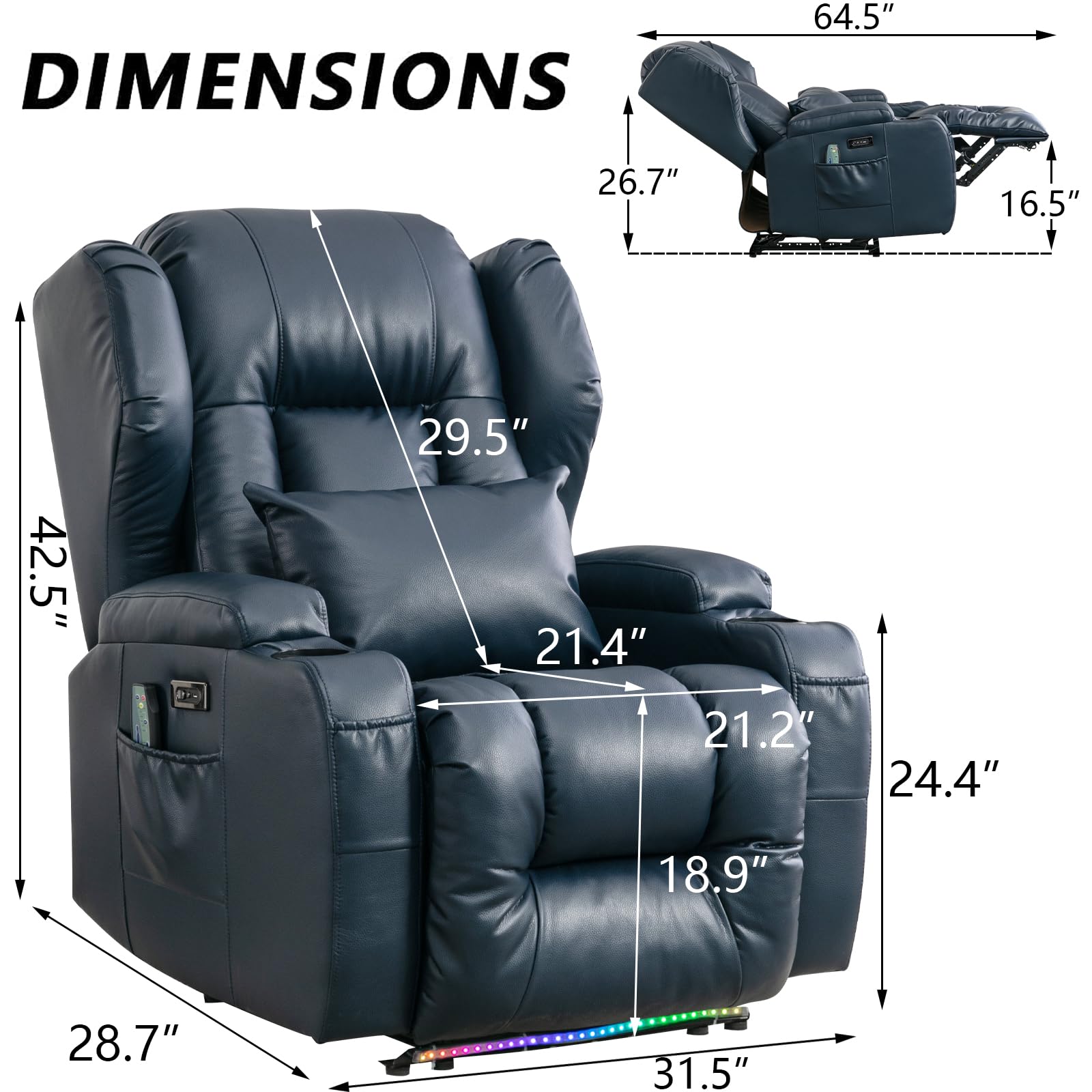 2PC Power Recliner Chair Set with Massage, Heat & LED Lights - Home Theater Seating, Living Room Reclining Sofa with Cup Holder & USB Charger | Perfect for Movie Nights, Gaming & Relaxation