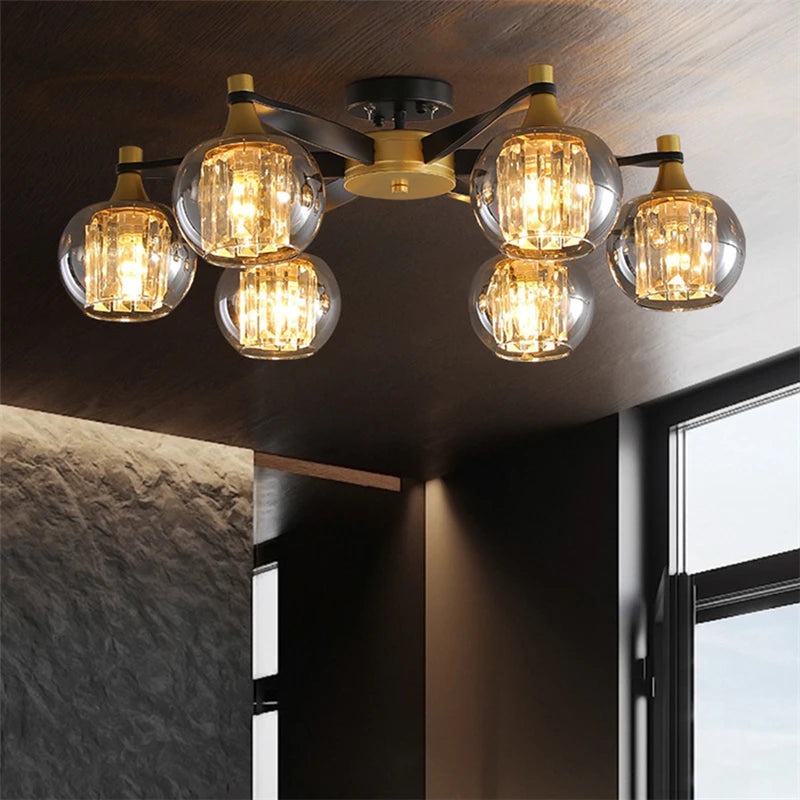 Crystal Glass Globe Multi-Light Chandelier - Elegant Modern Ceiling Lighting Fixture for Dining Room, Bedroom, or Living Room Decor
