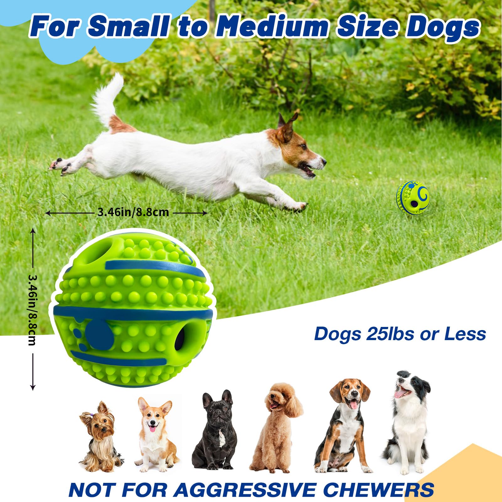 Spiky Chew Ball for Dogs - Interactive Dog Toy for Teeth Cleaning & Training, Herding Ball for Small Dogs, 3.46 Inch Active Rolling Ball - Perfect for Playtime, Dental Care & Puppy Training