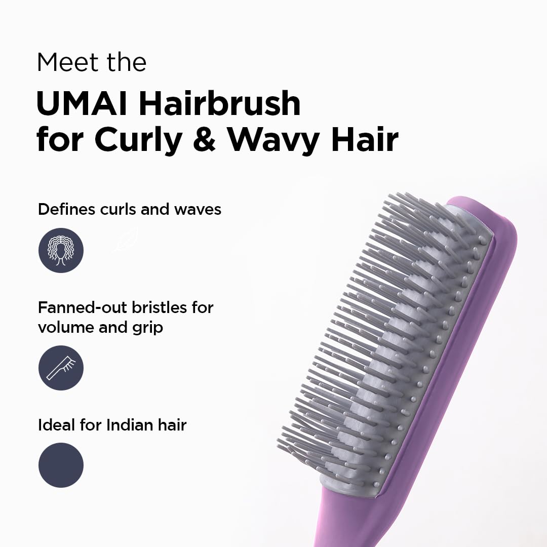 UMAI Flat Hair Brush with Strong Flexible Bristles - 9 Row Curl Defining Brush for Thick Curly Wavy Hair - Large Fan Head Styling Brush for Women Men (Blue Purple, 2 Pack) - Perfect for Salon Styling & Home Hair Care