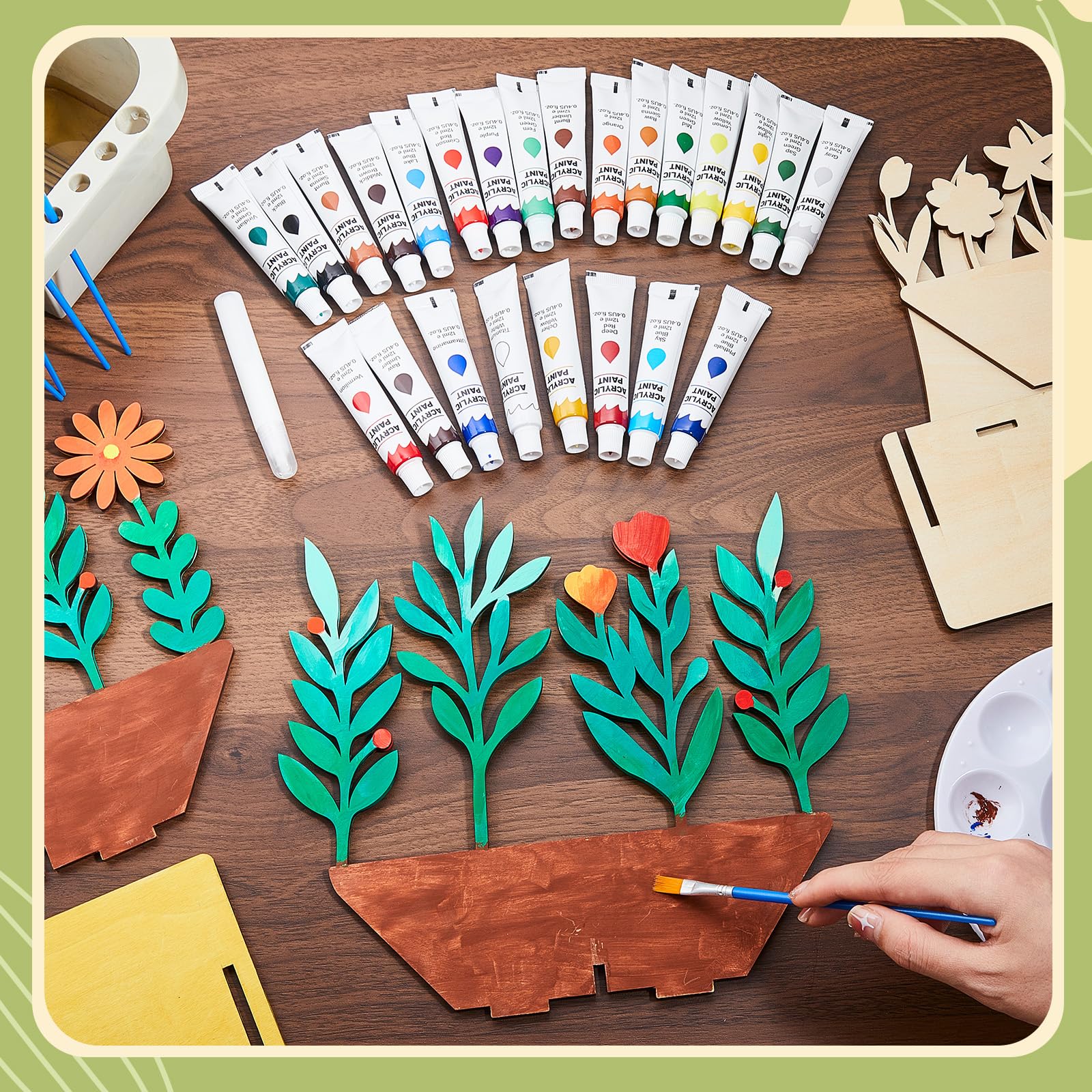 DIY 3D Layered Flower Pot Painting Kit - Wooden Flower Crafts for Kids & Adults, Perfect for Mother's Day, Christmas & Birthday Gifts - Creative Art Supplies for Home Decor & Classroom Projects