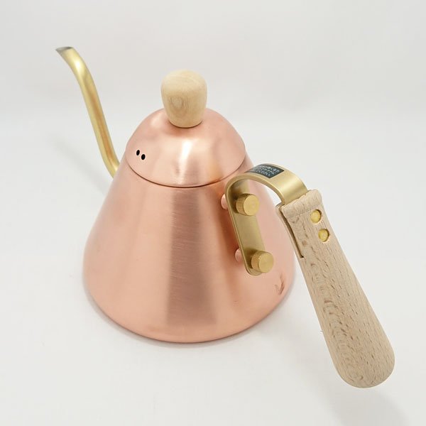 Premium Chitose Copper Gooseneck Kettle with Ergonomic Wooden Handle - 0.9L (30oz) Capacity - Perfect for Pour Over Coffee, Tea Brewing & Home Barista Use