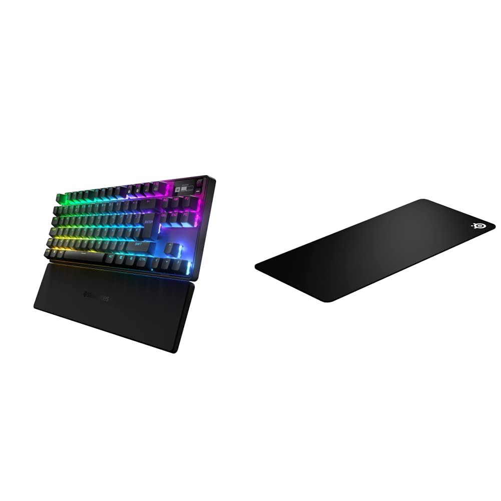 SteelSeries Apex Pro TKL Wireless Mechanical Gaming Keyboard (2023) & QcK XXL Mouse Pad - Ultra-Thick Anti-Slip Base with Micro-Woven Surface - Perfect for PC, Mac, PS5, Xbox Gaming & Office Work - Black