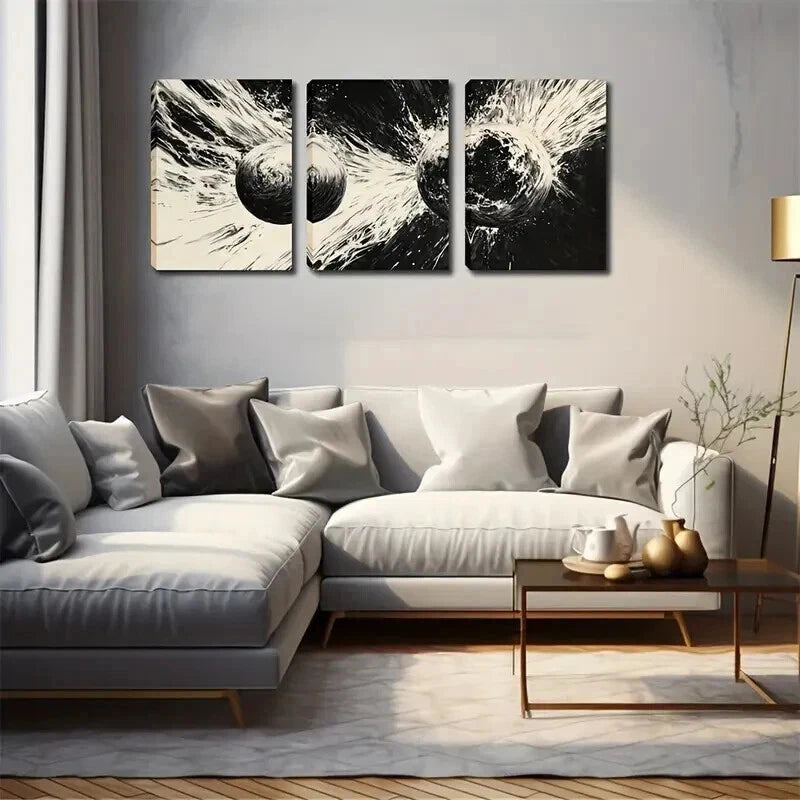 3-Piece Abstract Glowing Spheres Triptych Wall Art Set - Framed Canvas 50x70cm (20x28in) - High Quality Print - 100% Australian Made - Ready to Hang - Perfect for Living Room, Bedroom & Office Decor