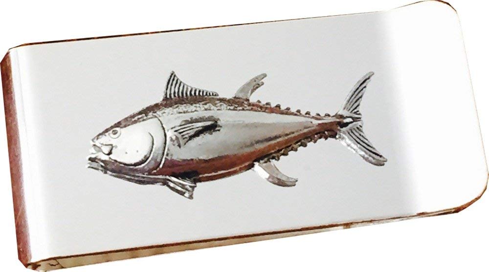 Polished Chrome Money Clip with Pewter Tuna Fish Fishing Emblem - Perfect Gift for Fishermen & Outdoor Enthusiasts