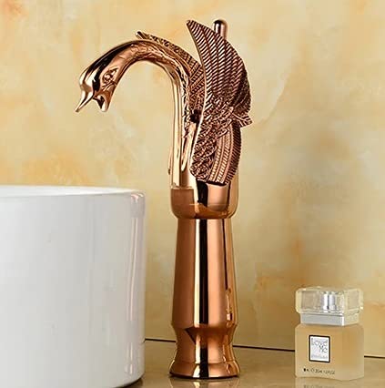 Elegant Swan Rose Gold Single Handle Vessel Sink Faucet for Modern Bathroom Vanity - Perfect for Powder Room, Master Bath, and Luxury Home Decor