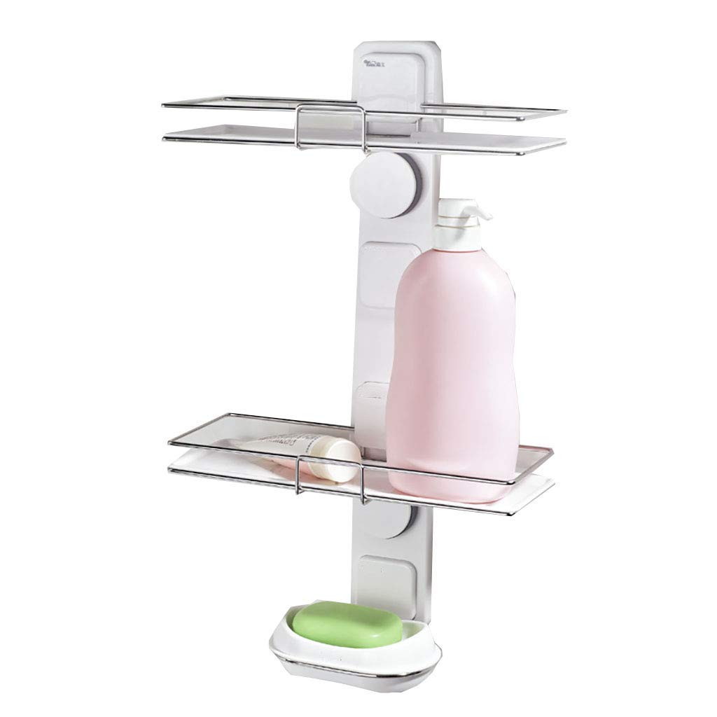 Multifunctional Suction Cup Bathroom Shelf with Double Soap Box - Wall Mounted Corner Organizer for Shower, Kitchen & Bathroom Storage