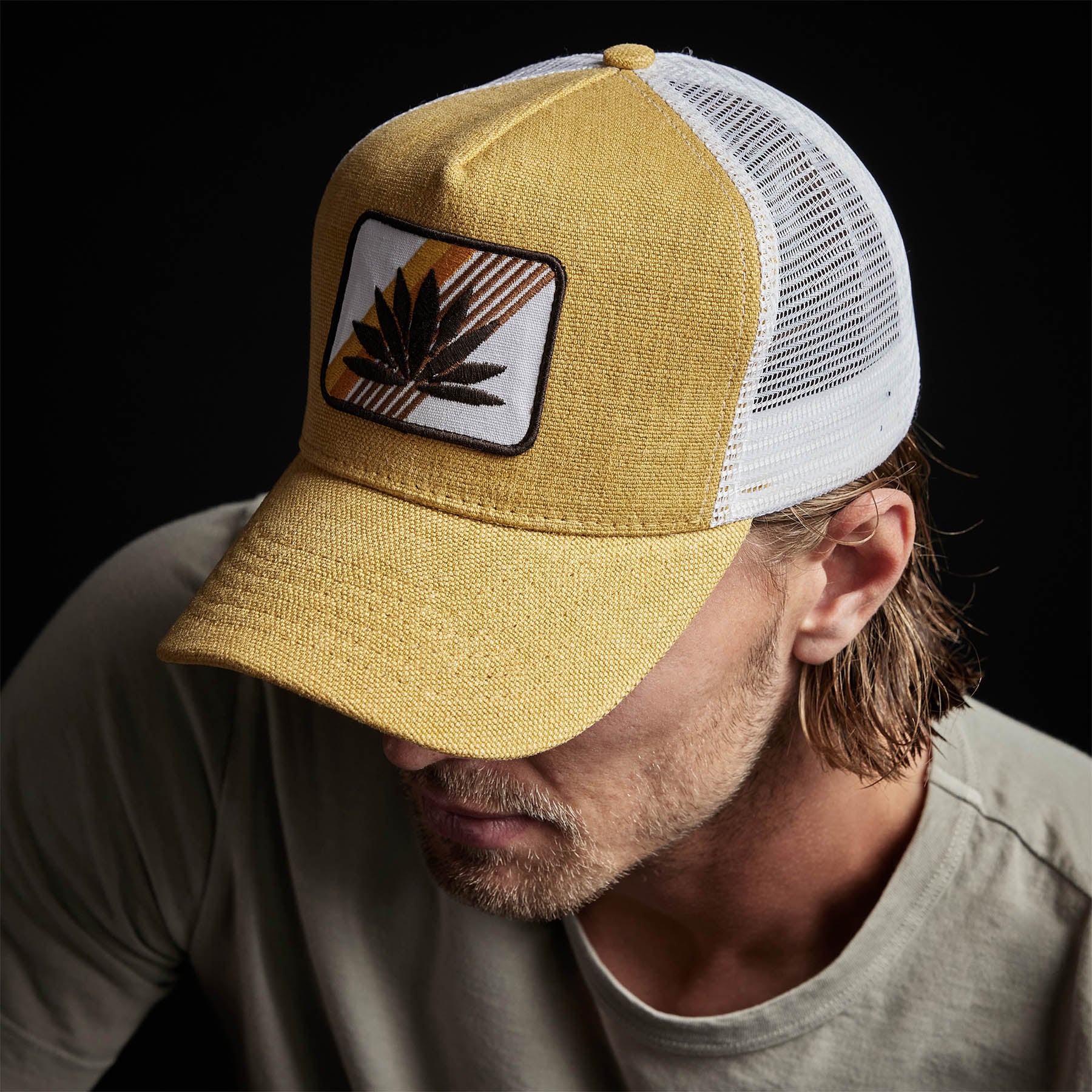 Agave Patch Linen Trucker Hat for Men & Women - Stylish Amber Color Summer Sun Hat for Outdoor Activities, Beach, Hiking & Travel