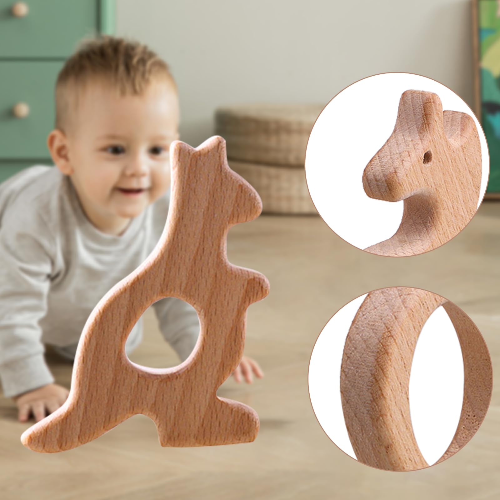 12-Pack Natural Wooden Teether Toys for Babies - Sensory Chew Toys for Teething Relief (Deer, Elephant, Seahorse, Dolphin, Kangaroo, Rocking Horse) | Safe & Non-Toxic Infant Teethers for Soothing Sore Gums - Perfect for Home, Travel & Daycare Use