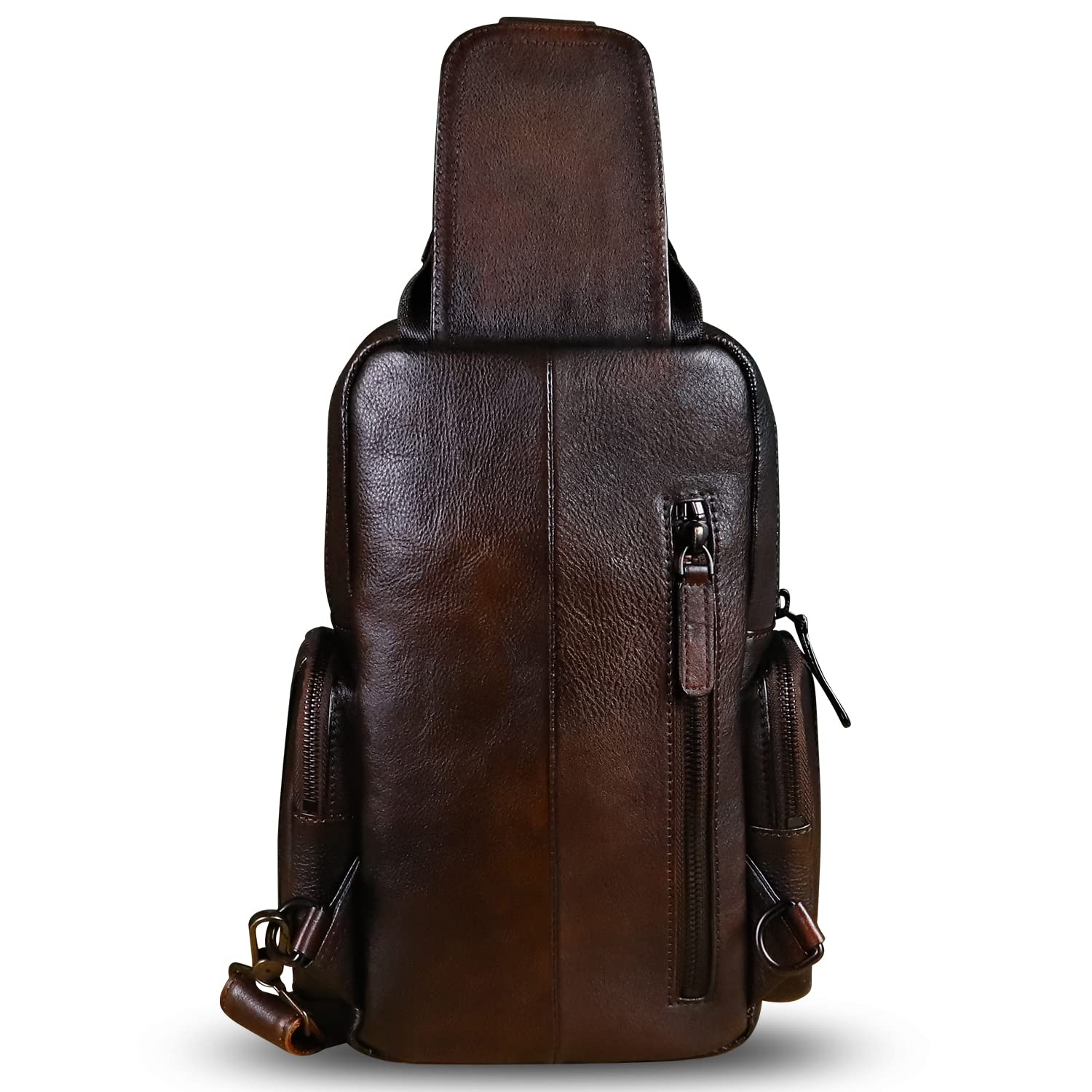 IVTG Genuine Leather Crossbody Sling Bag - Vintage Handmade Chest Shoulder Backpack for Hiking, Motorcycle & Casual Use (Coffee Brown)