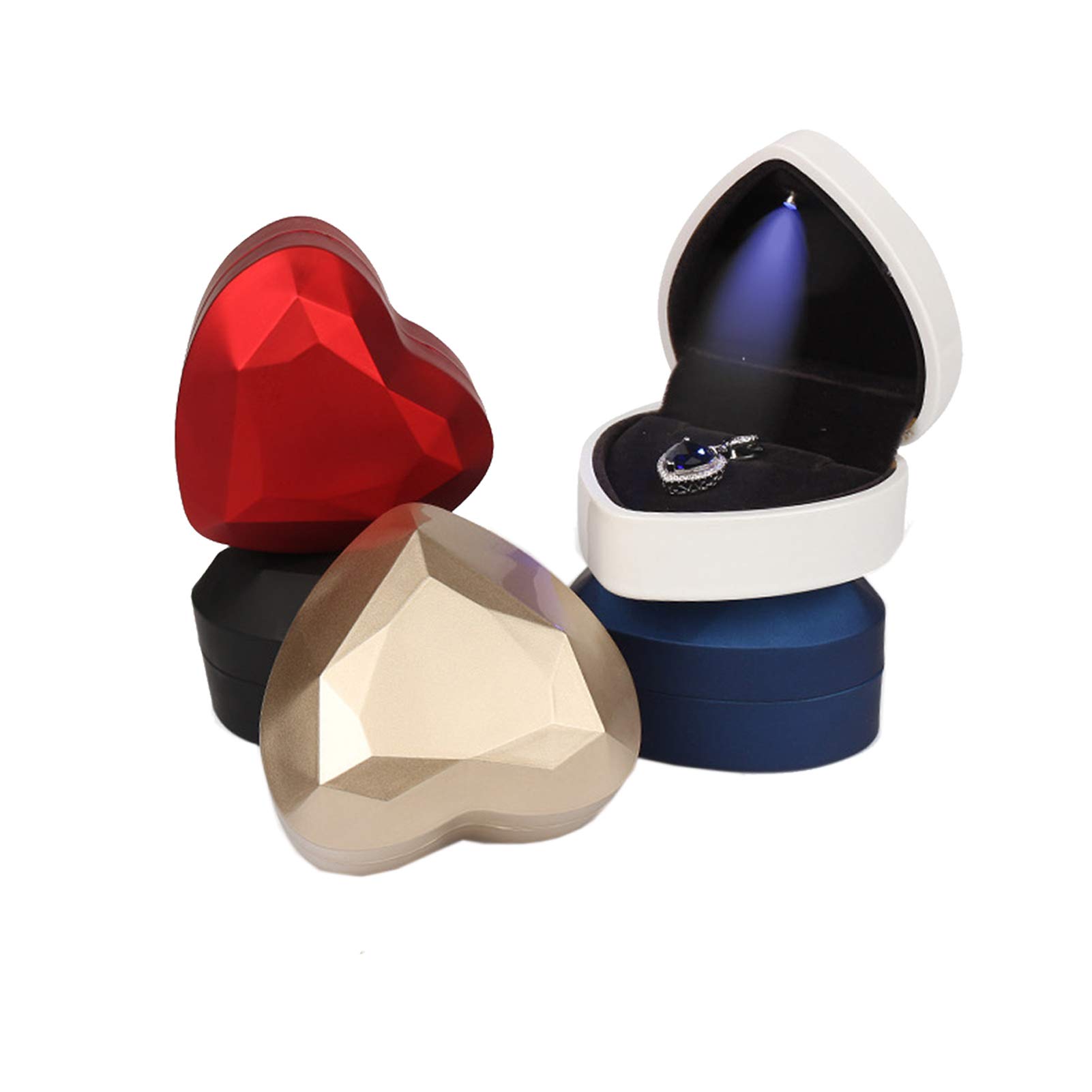 Heart-Shaped LED Wedding Ring Box - Proposal Engagement Jewelry Gift Box for Wedding, Valentine's Day, Anniversary & Christmas (White) - Perfect for Romantic Proposals & Special Occasions