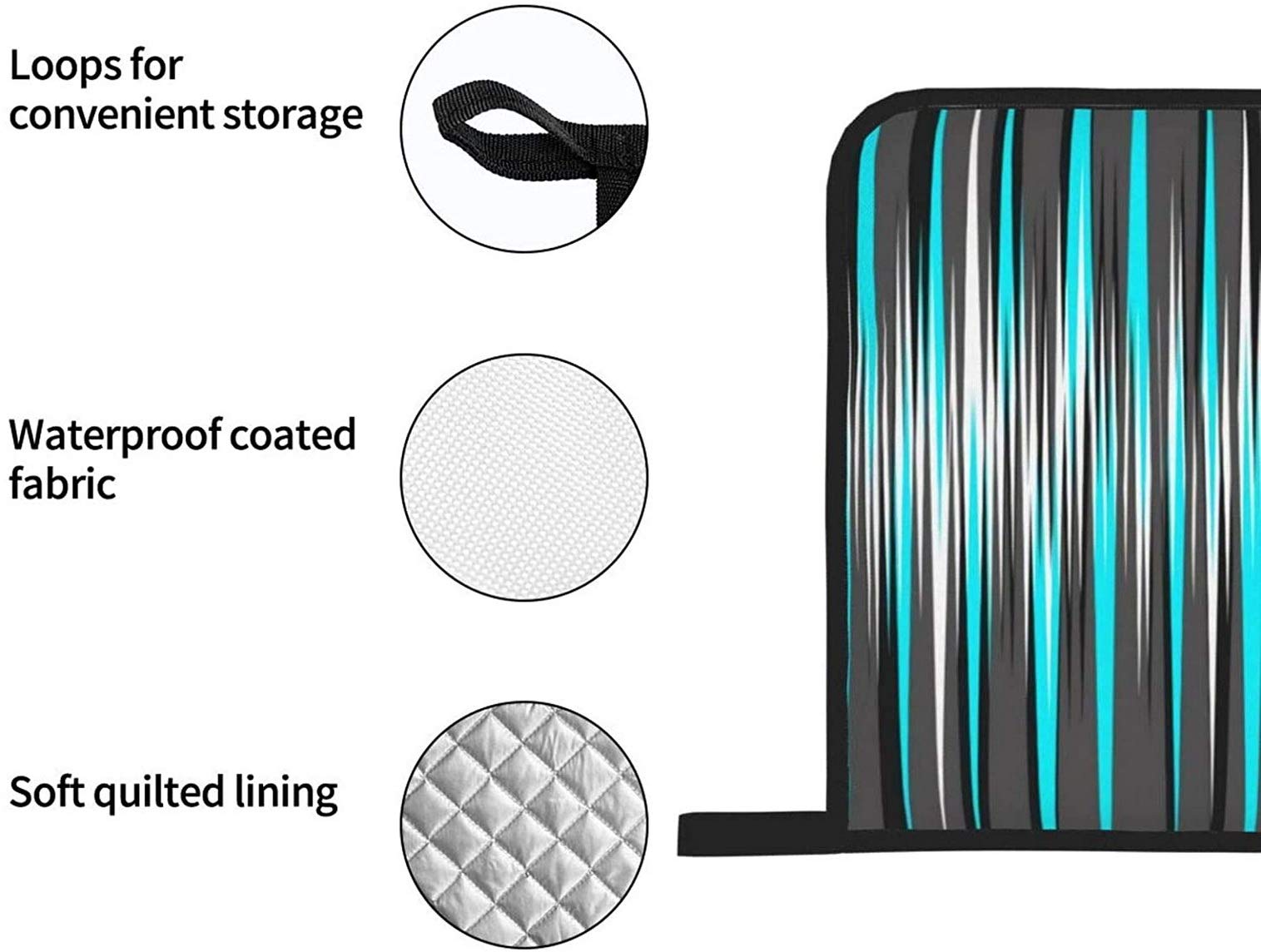 4-Piece Teal Grey White & Black Striped Oven Mitts and Pot Holders Set - Heat Resistant Kitchen Gloves with Non-Slip Hot Pads for BBQ, Baking, Cooking - Perfect for Grilling, Roasting, and Handling Hot Dishes