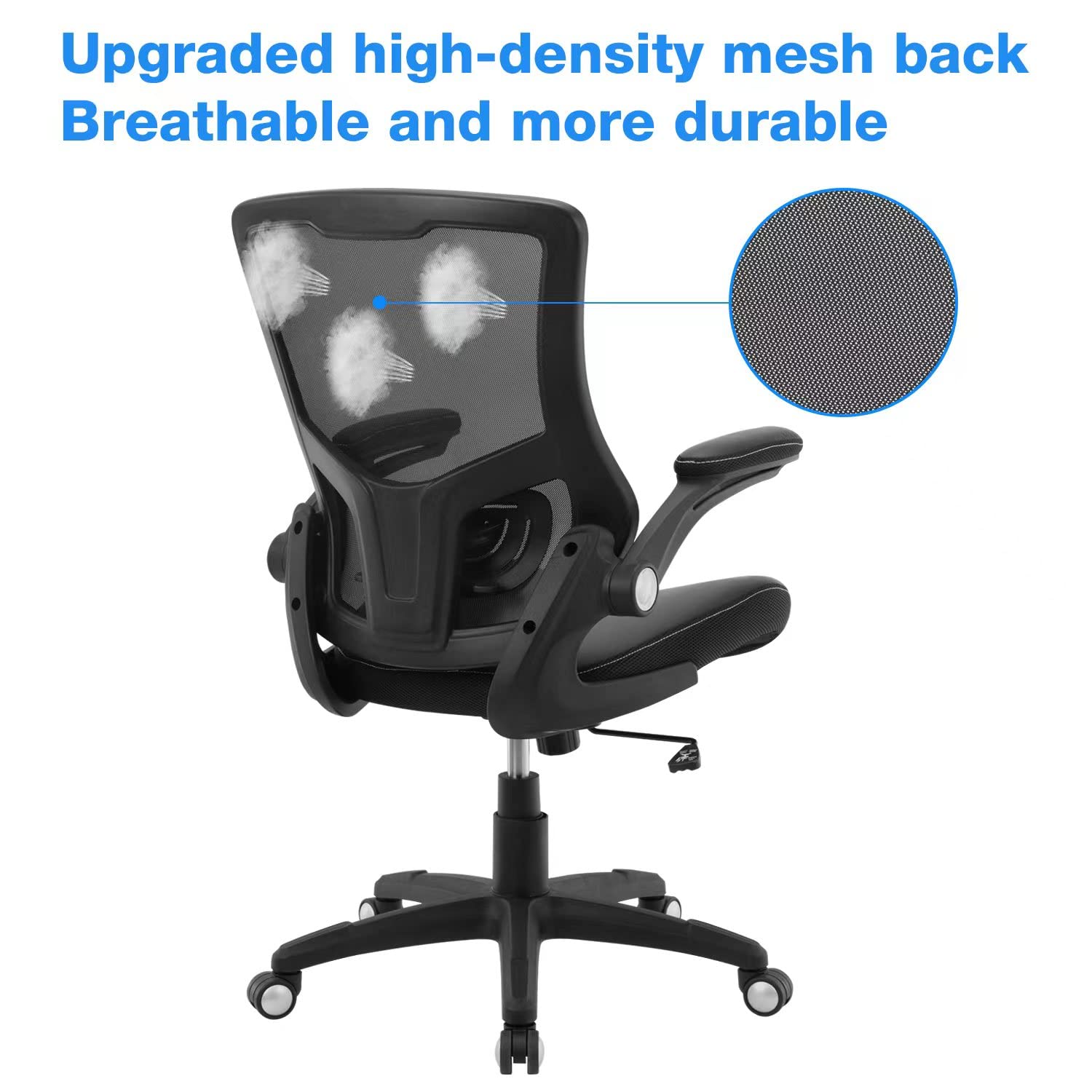 Ergonomic Office Chair with Adjustable Lumbar Support - PU Leather Executive Desk Chair, Swivel Mesh Back Computer Chair with Flip-Up Arms - Perfect for Home Office, Gaming & Workspace Comfort