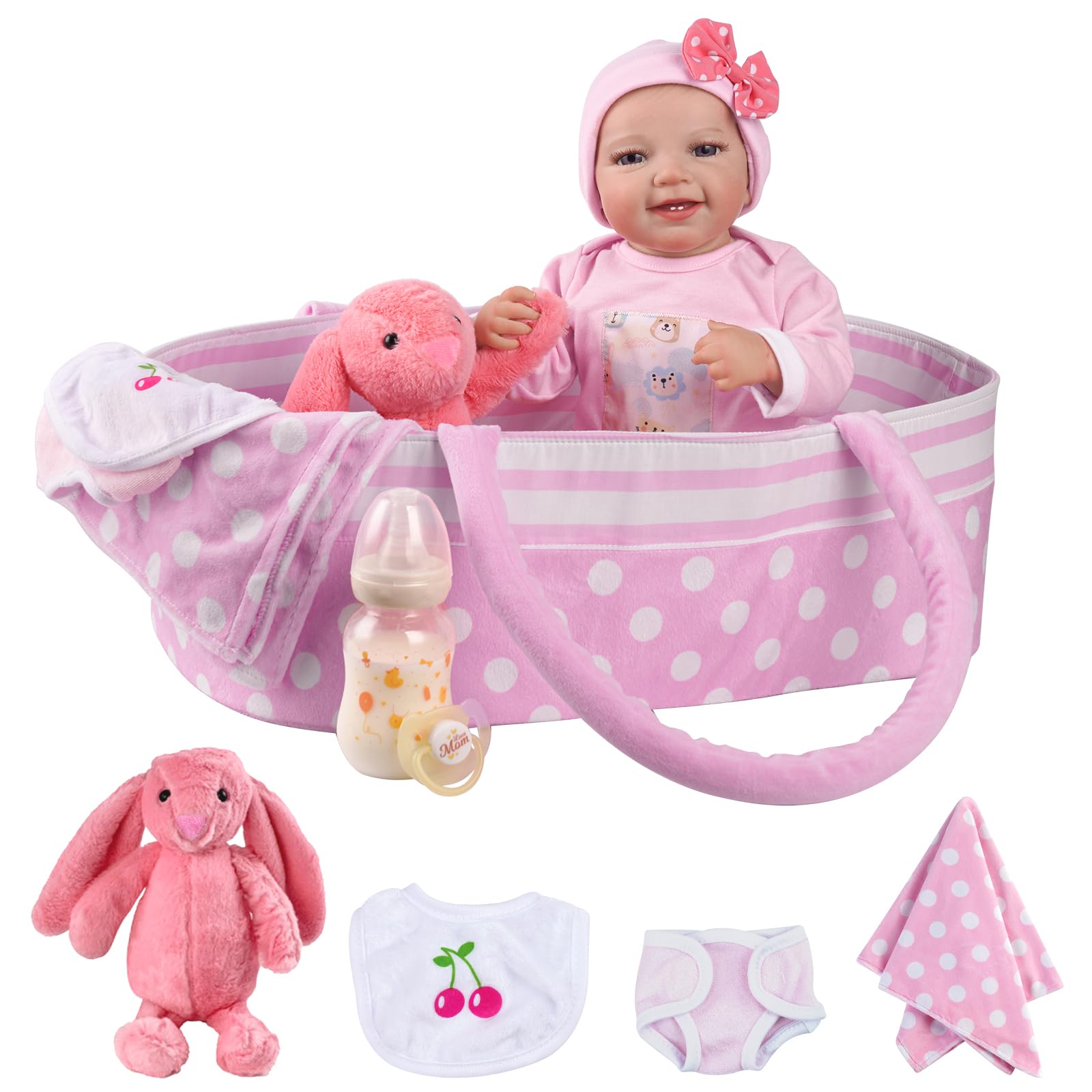 BABESIDE 20 Inch Realistic Reborn Baby Doll - Lifelike Newborn Girl Doll with Open Eyes & Smile, Interactive Reincarnated Doll with Cradle | Perfect for Collectors, Gift Giving, Nursery Decor & Therapeutic Comfort