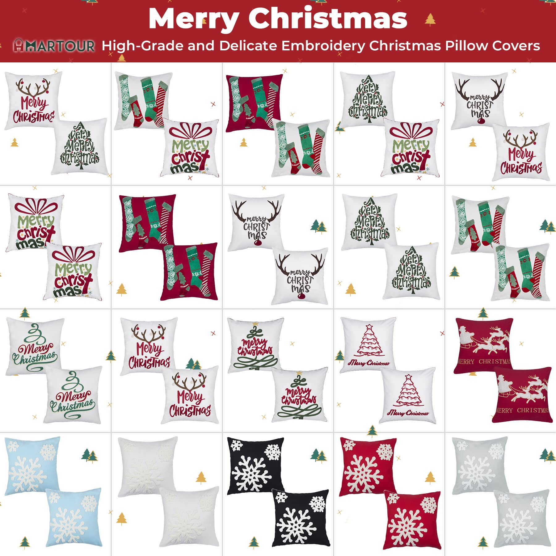 Christmas Pillow Covers Set of 2 - 18x18 Inch Embroidery Snowflake Throw Pillow Covers, Decorative Cotton Linen Cushion Cases for Sofa, Bed & Home Decor (White) - Perfect for Holiday Decorations, Winter Home Styling and Cozy Seasonal Ambiance