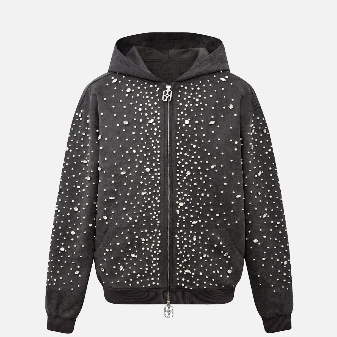 Cashew Blossom Pearl Zipper Hoodie for Women - Soft Fleece Pullover with Stylish Pearl Details - Perfect for Casual Outfits & Cozy Loungewear - Black