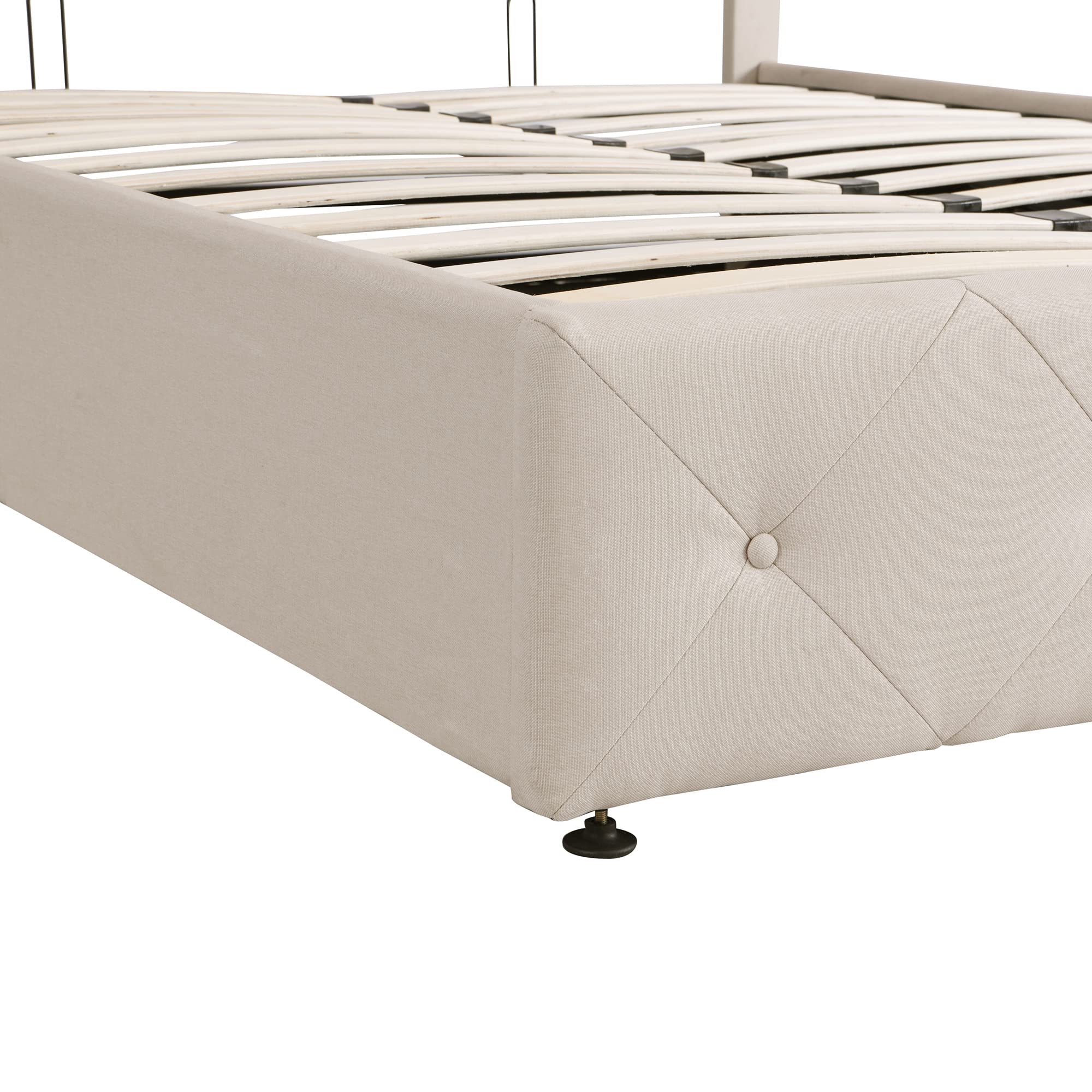 Danxee Full Upholstered Platform Bed Frame with Hydraulic Storage System - Modern Heavy Duty Bed with Wood Slat Support, No Box Spring Required (Beige) | Perfect for Small Bedrooms, Guest Rooms & Space-Saving Storage Solutions