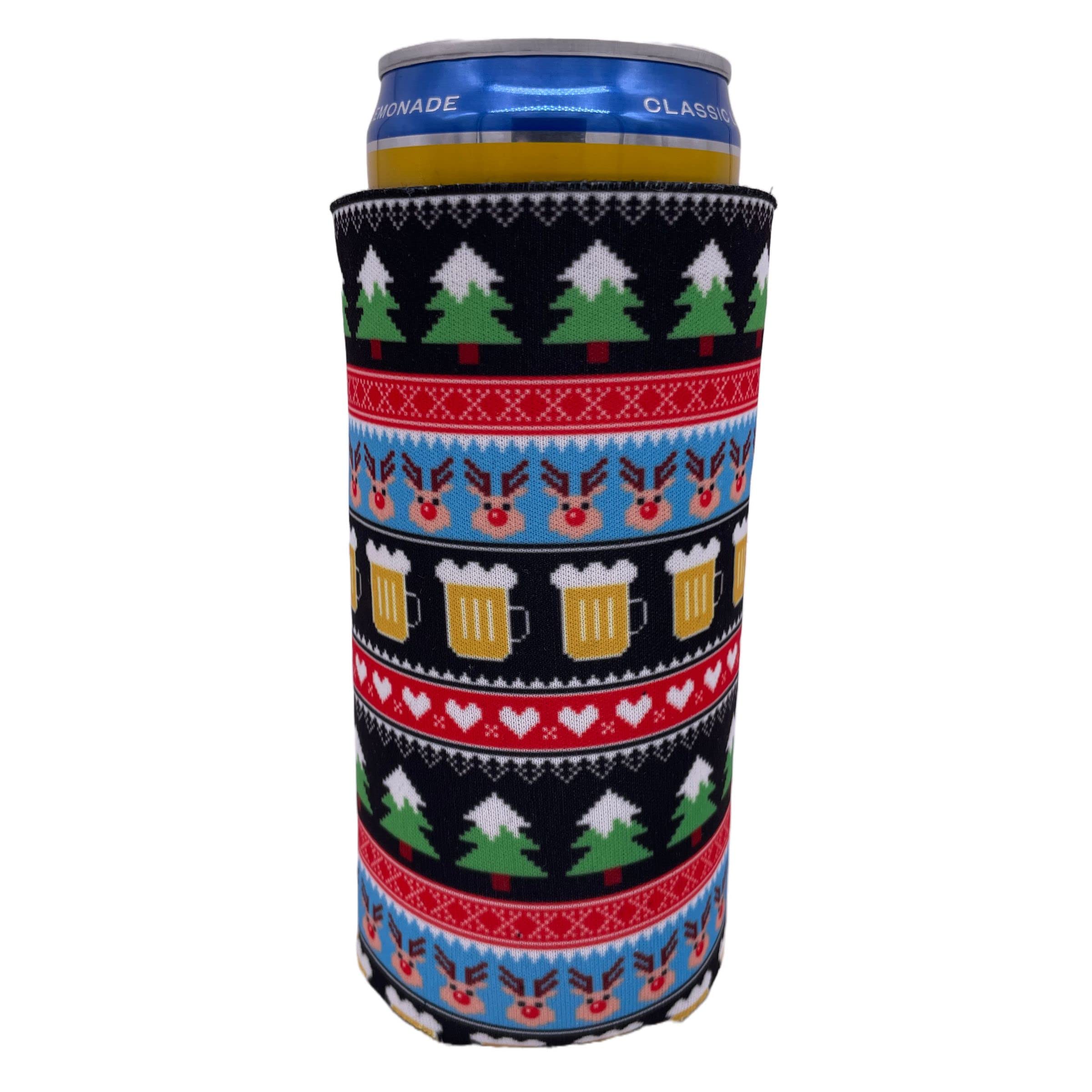 Reindeer & Beer Christmas Slim Can Cooler (2 Pack) - Keep Drinks Cold for Holiday Parties & Festive Gatherings