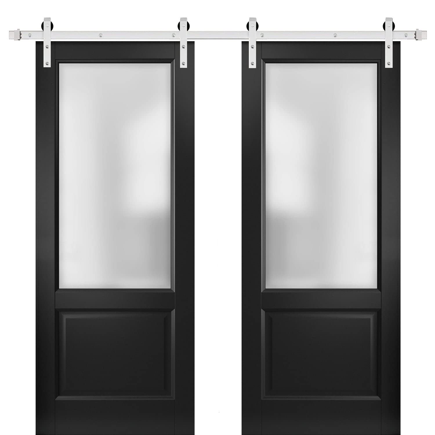 Lucia 22 Matte Black Frosted Glass Double Barn Door 60