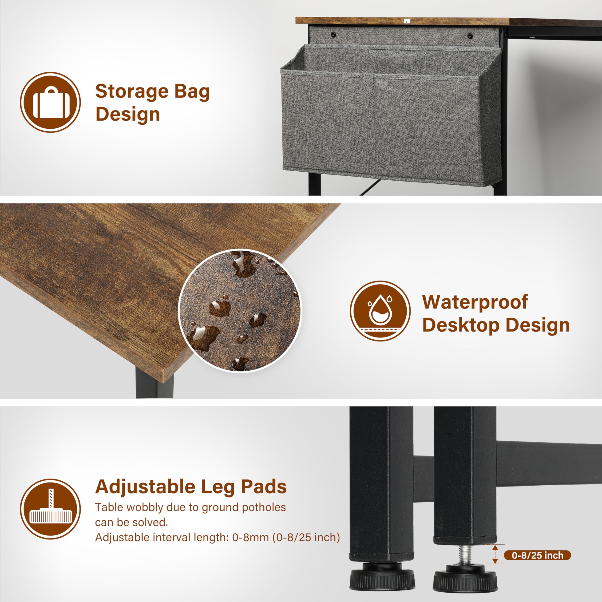 Compact Modern Writing Desk with Headphone Hooks - Space-Saving Study Desk for Small Rooms, Home Office & Living Room - Perfect for Remote Work, Online Classes & Gaming Setup