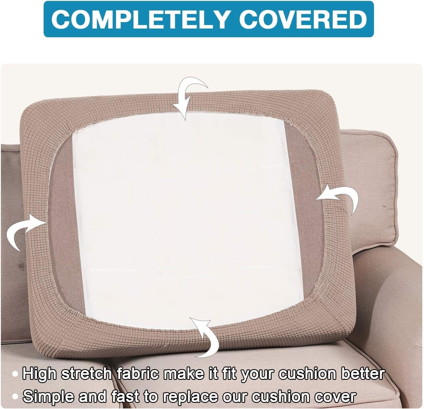 Flamingo P High Stretch Sofa Slipcover - Elastic Bottom Cushion Cover for Sectional Couches - Soft Flexible Furniture Protector (1 Seat Cover, Sand) | Perfect for Living Room, Bedroom & Home Decor