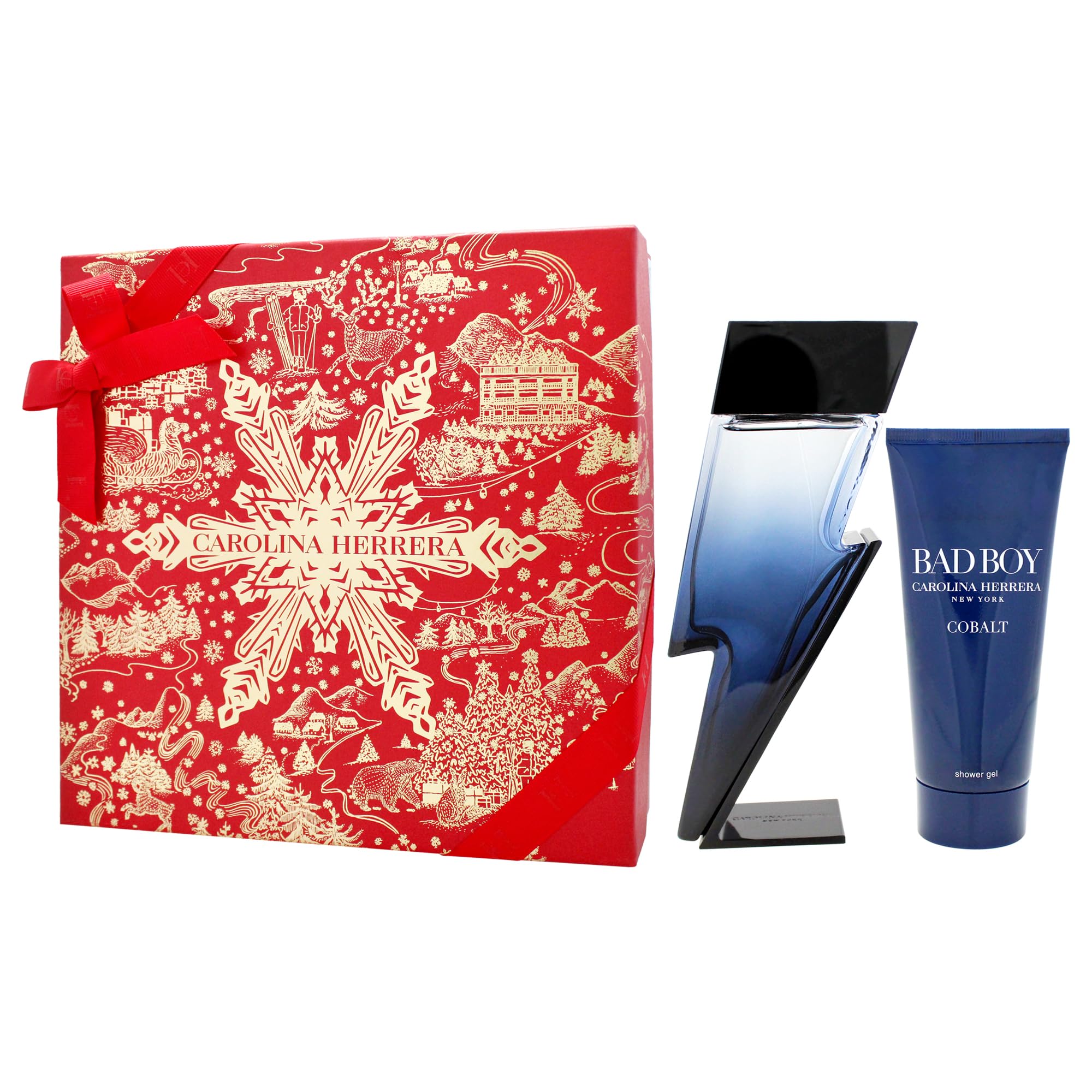 Carolina Herrera Bad Boy Cobalt Electrique Men's Fragrance Gift Set - 3.4oz EDP Spray & 3.4oz Shower Gel | Luxury Cologne & Body Wash Combo for Date Night & Special Occasions
