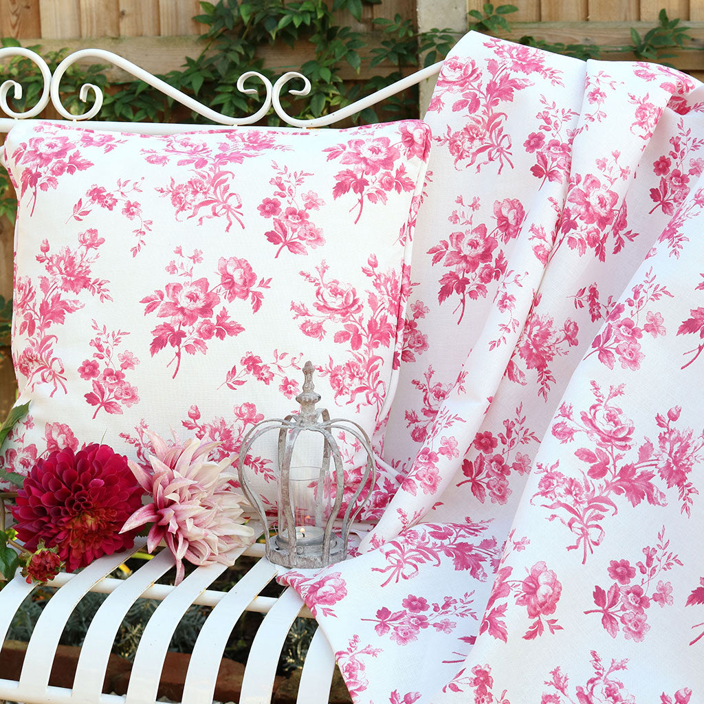 Adelaine Floral Linen Fabric - French Raspberry Print - Premium Home Decor Fabric for Curtains, Dresses & DIY Crafts