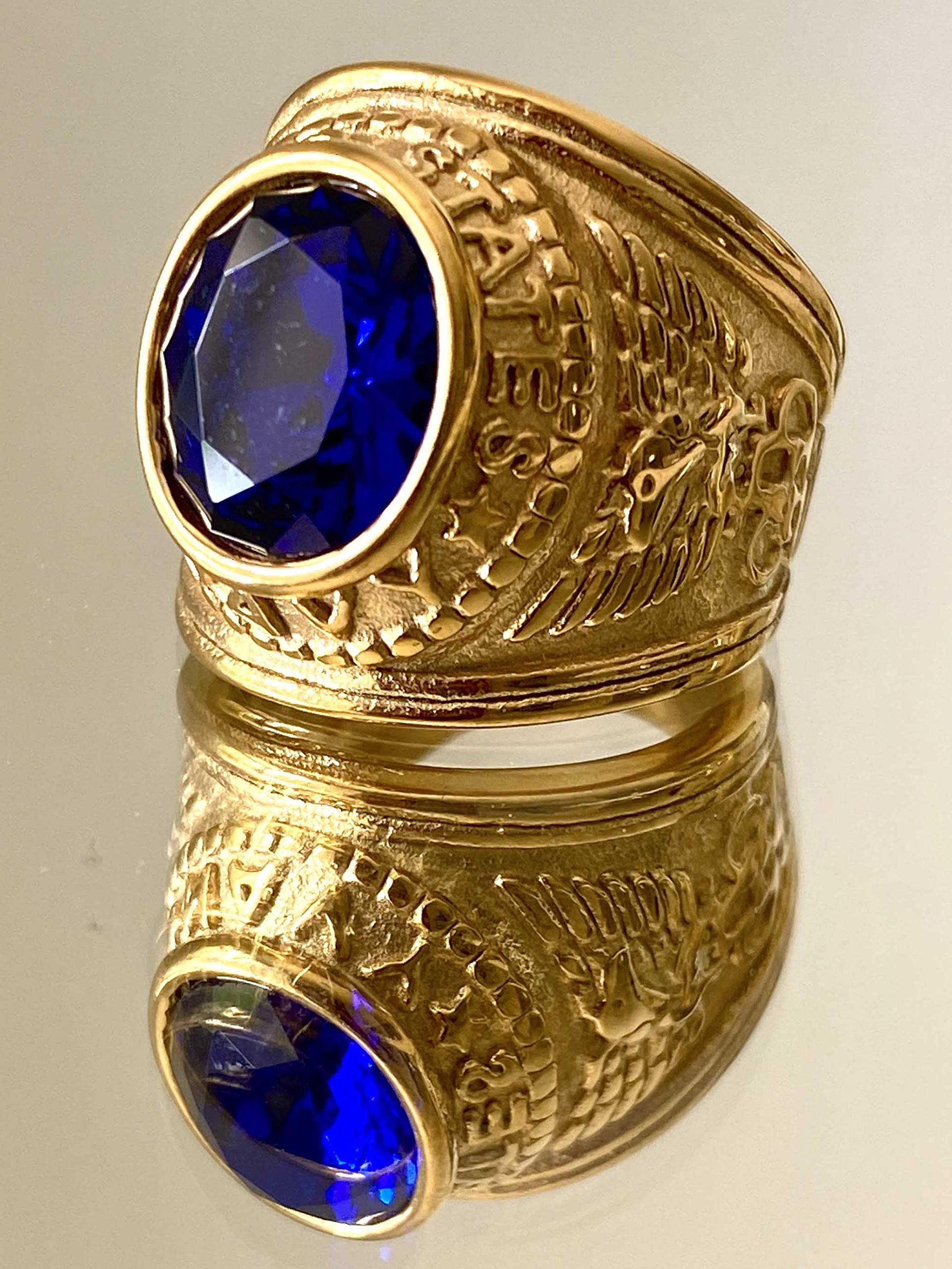 14k Gold Plated Blue Simulated Onyx Men's Vintage Ring - Durable & Elegant Jewelry for Gifts, Weddings & Special Occasions