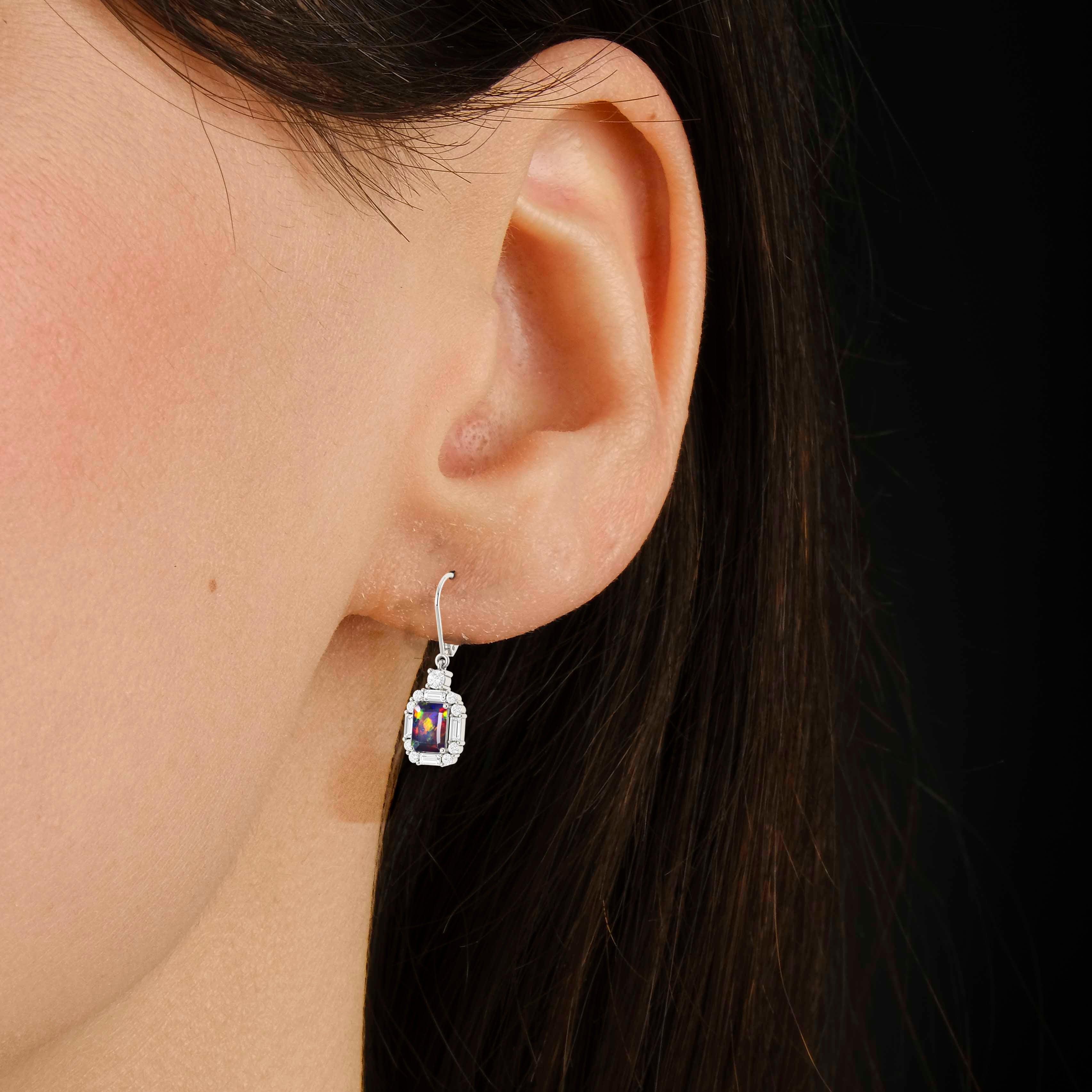 Black Opal Octagon Gemstone Drop Earrings for Women – Elegant Dangle Jewelry for Parties, Weddings & Special Occasions