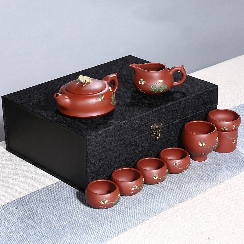Premium Handmade Yixing Red Clay Lotus Tea Set - Authentic Chinese Teapot & Cups for Gongfu Tea Ceremony, Home Decor, and Gift Giving