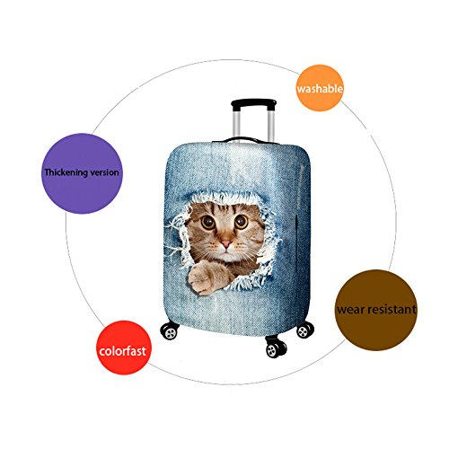3D Cute Cat & Dog Print Washable Luggage Cover with Zipper - Fits 18-32 Inch Suitcases (Grey Cat Design, XL) - Perfect for Travel Protection & Makes a Great Holiday Gift for Pet Lovers