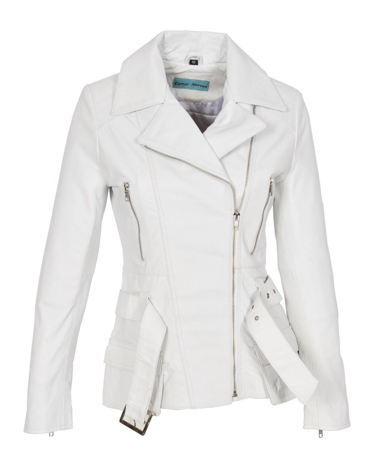 Women's Genuine Leather Motorcycle Jacket - White Bomber Biker Jacket for Women | Riding, Casual Wear & Outdoor Fashion