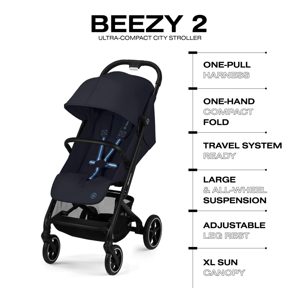 CYBEX Beezy 2 Compact Lightweight Travel Stroller for Infants & Toddlers - Dark Blue | Compatible with CYBEX Car Seats | Perfect for Air Travel, Shopping & City Walks