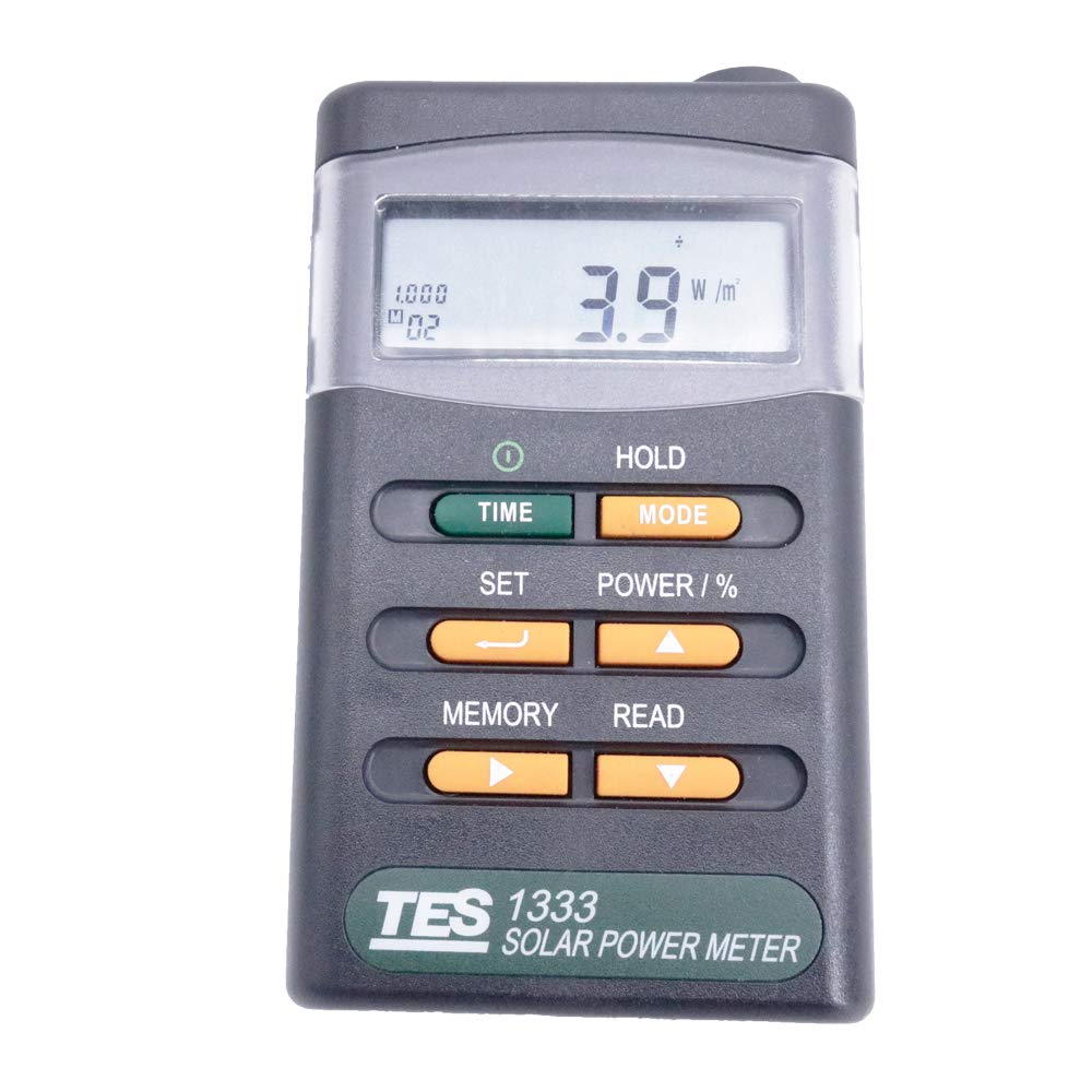 TES-1333 Digital Solar Power Meter - 2000W/m2 Solar Radiation Detector with 400-1100nm Spectral Range | Perfect for Solar Panel Testing, Renewable Energy Research & Outdoor Solar Measurement