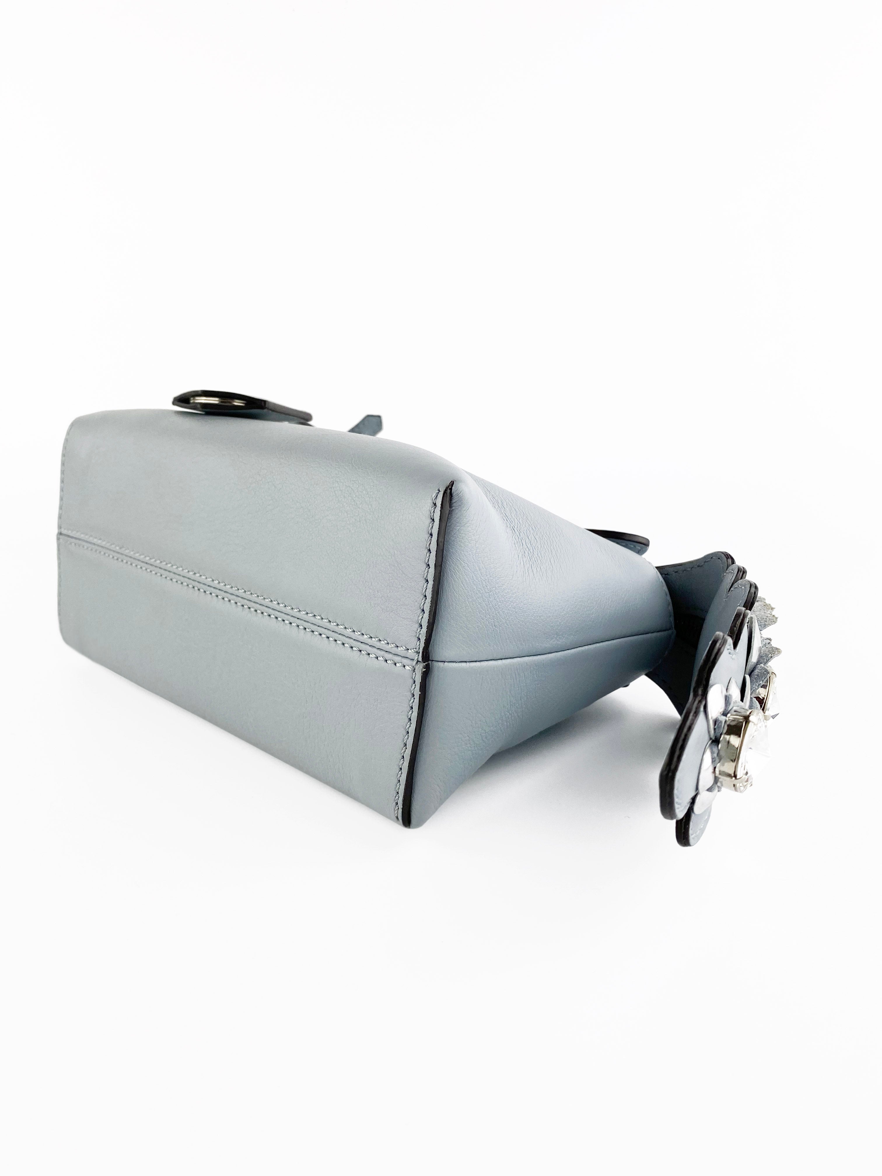 Fendi Light Blue By the Way Handbag with Floral Tail Charm - Perfect for Women's Everyday Use, Office, and Special Occasions