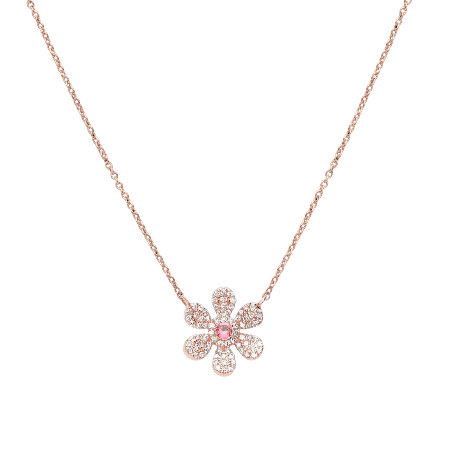14K Rose Gold Pink Tourmaline and Diamond Flower Pendant Necklace for Women - Elegant Jewelry Gift for Birthday, Anniversary & Valentine's Day