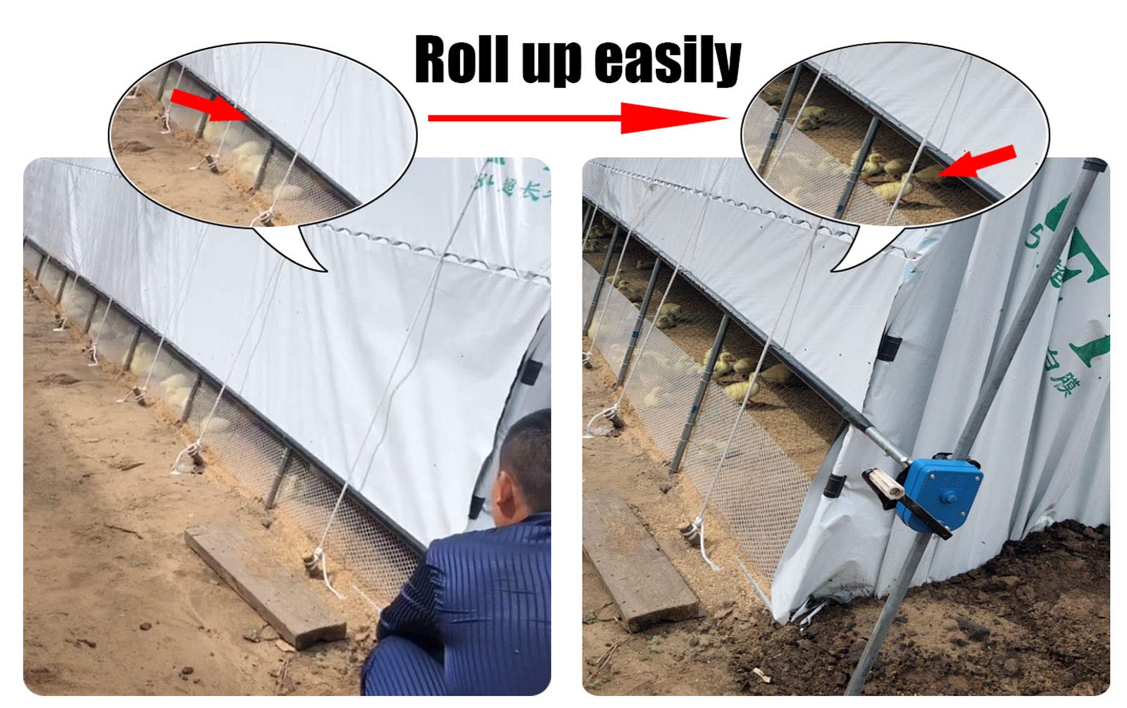 **Greenhouse Film Roll Up Machine - Manual Chain Winch for Farm, Pasture & Greenhouse Ventilation - Top/Side Coiling Equipment for Easy Rolling - Perfect for Greenhouses, Barns & Agricultural Use**