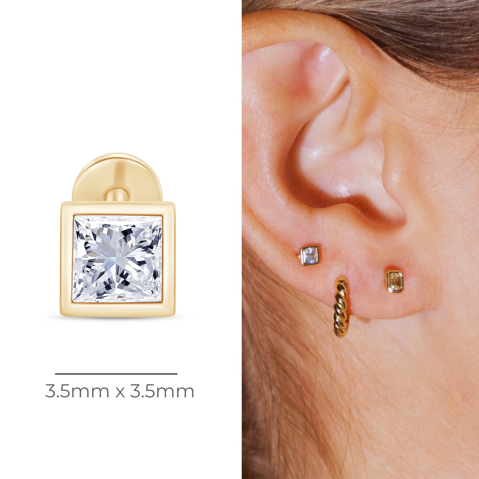 14K Yellow Gold Princess Cut Gemstone Stud Earrings - Bezel Set Flat Back for Secure Wear | Perfect for Weddings, Parties & Everyday Elegance