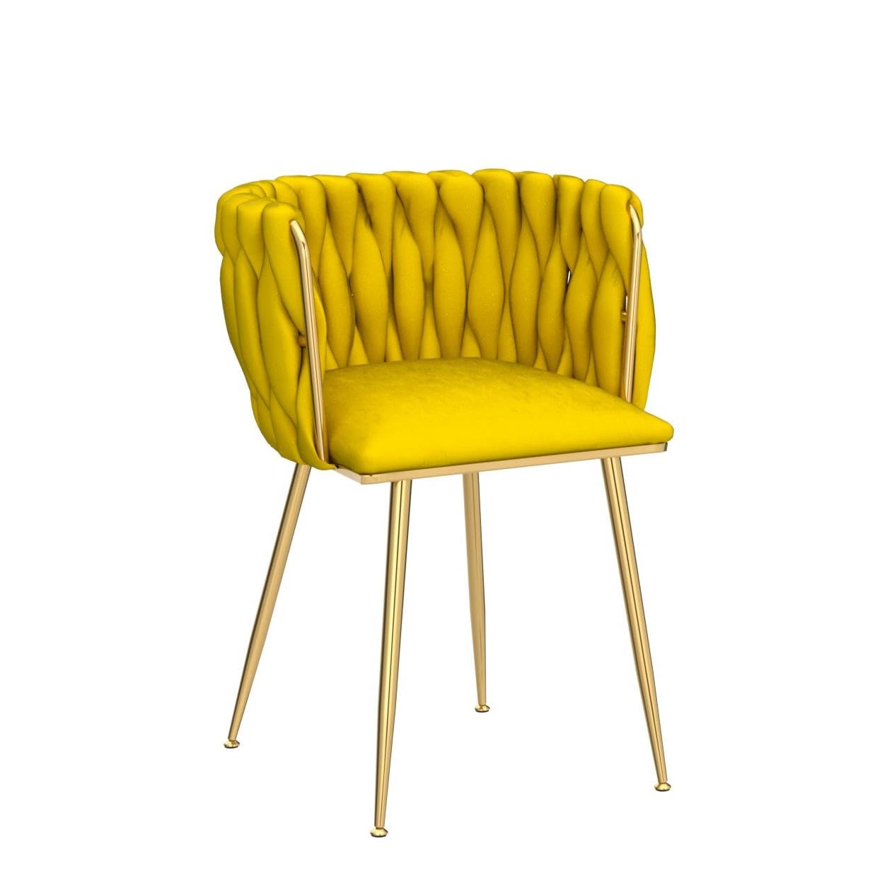 NIOIIKIT Modern Velvet Dining Chairs Set of 2 - Handwoven Accent Chairs with Golden Metal Legs, Upholstered Side Chairs for Living Room, Dining Room, Kitchen & Vanity (Mustard Yellow) | Perfect for Home Decor, Dinner Parties & Cozy Seating