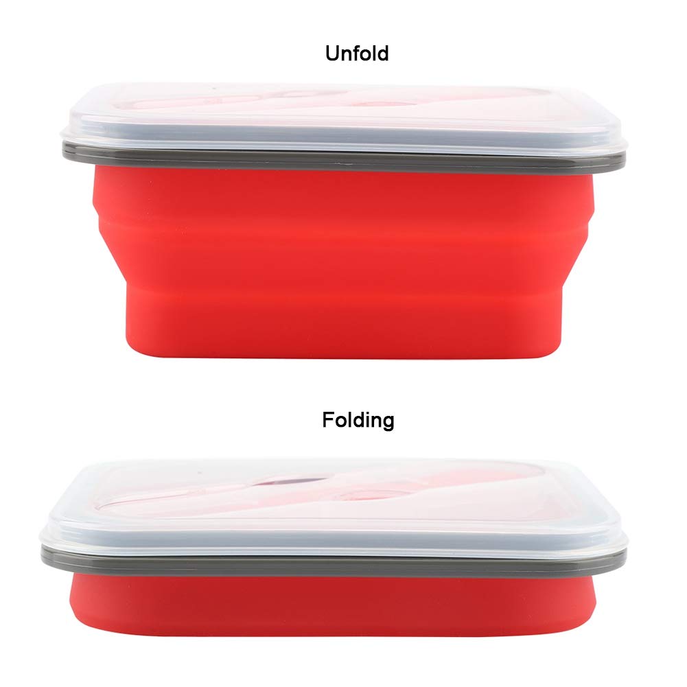 Aramox 600ml Collapsible Silicone Lunch Box - Red Portable Food Storage Container, Microwave & Dishwasher Safe Bento Box for Office, School, Picnics & Travel